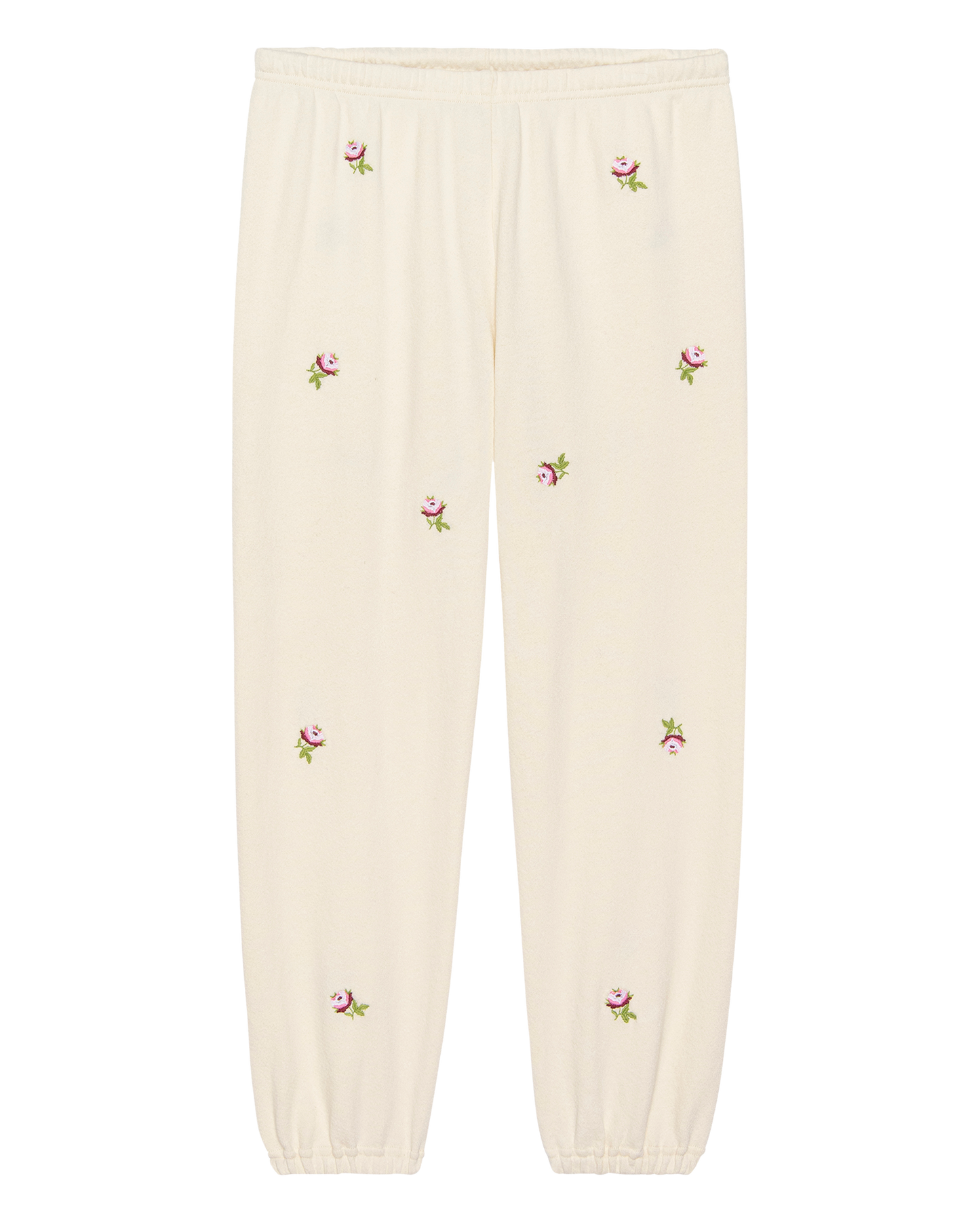 The Stadium Sweatpant. Embroidered -- Washed White With Embroidered Roses