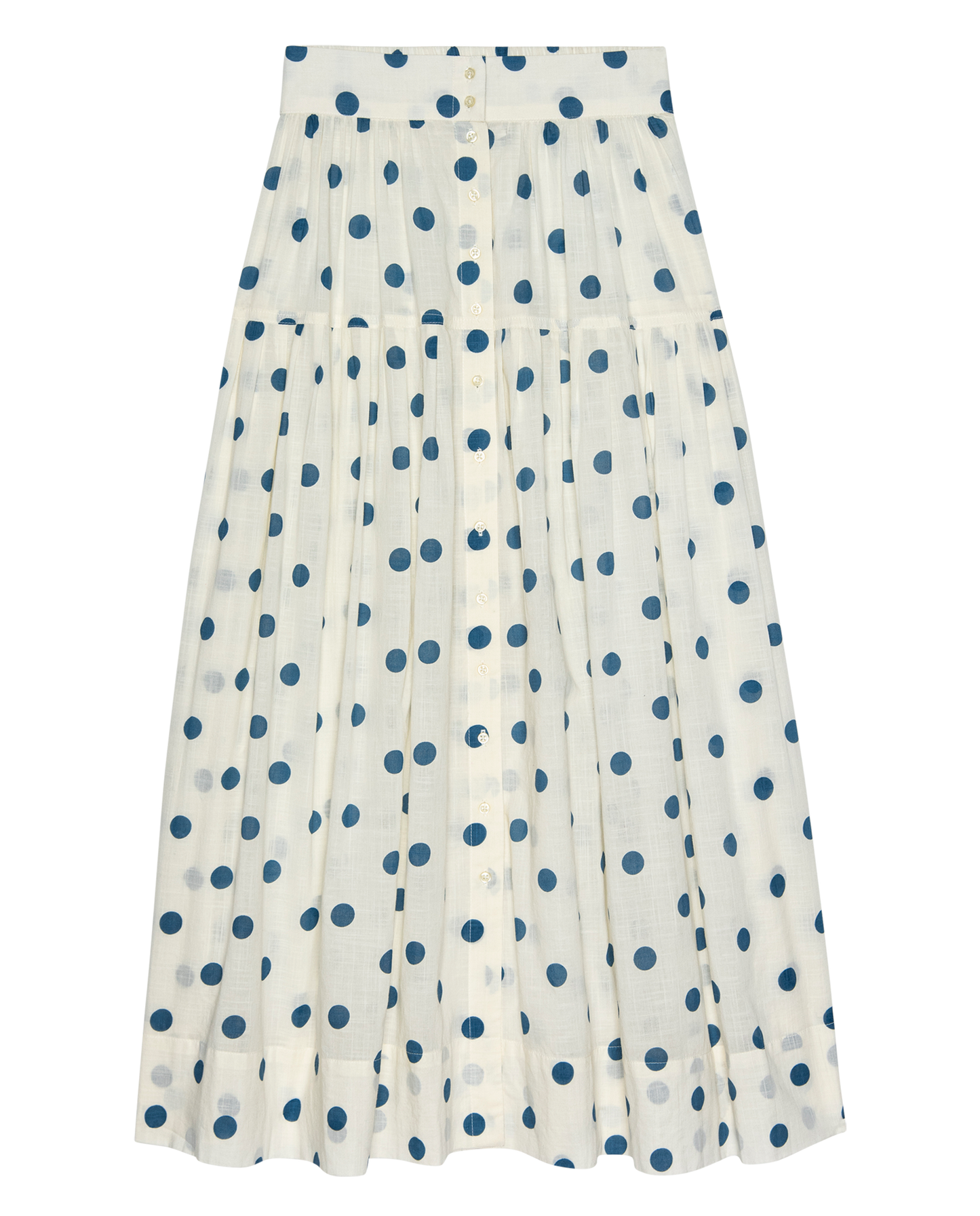 The Highland Skirt. -- Cream with Blue Polka Dots