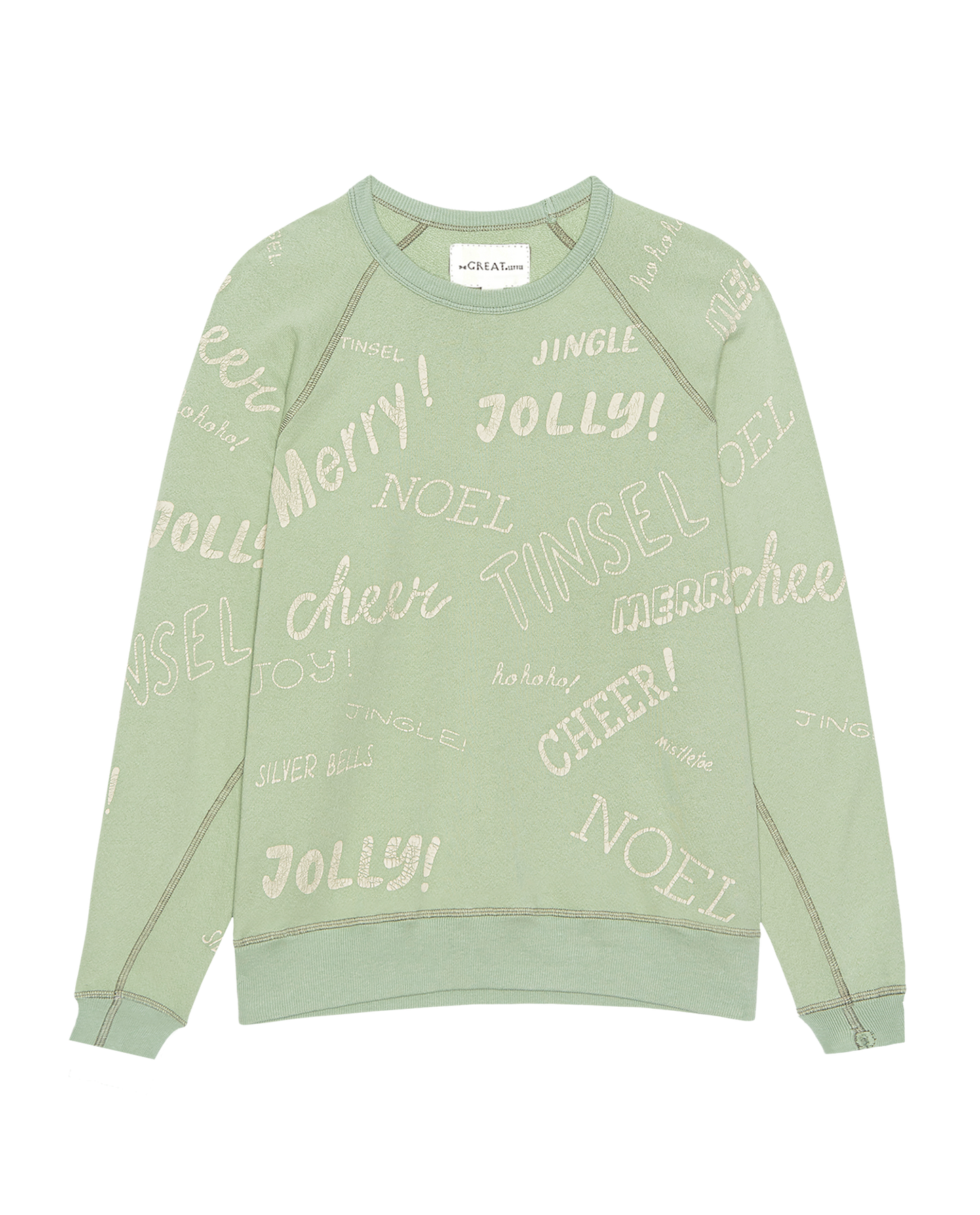 The Little College Sweatshirt. Graphic -- Vintage Mint with Holiday Greetings Graphic