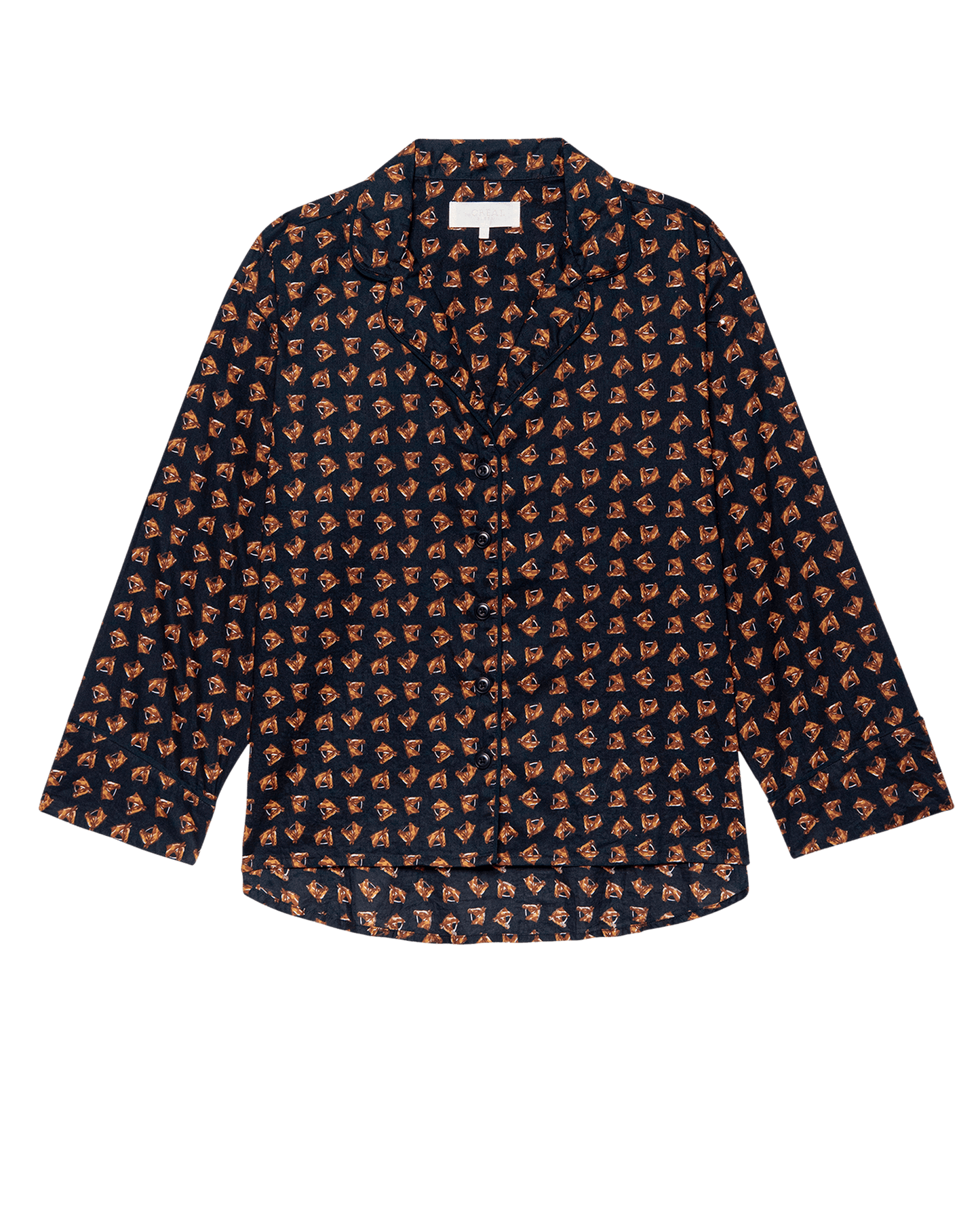 The Pajama Shirt. -- Navy Horse Medallion Print