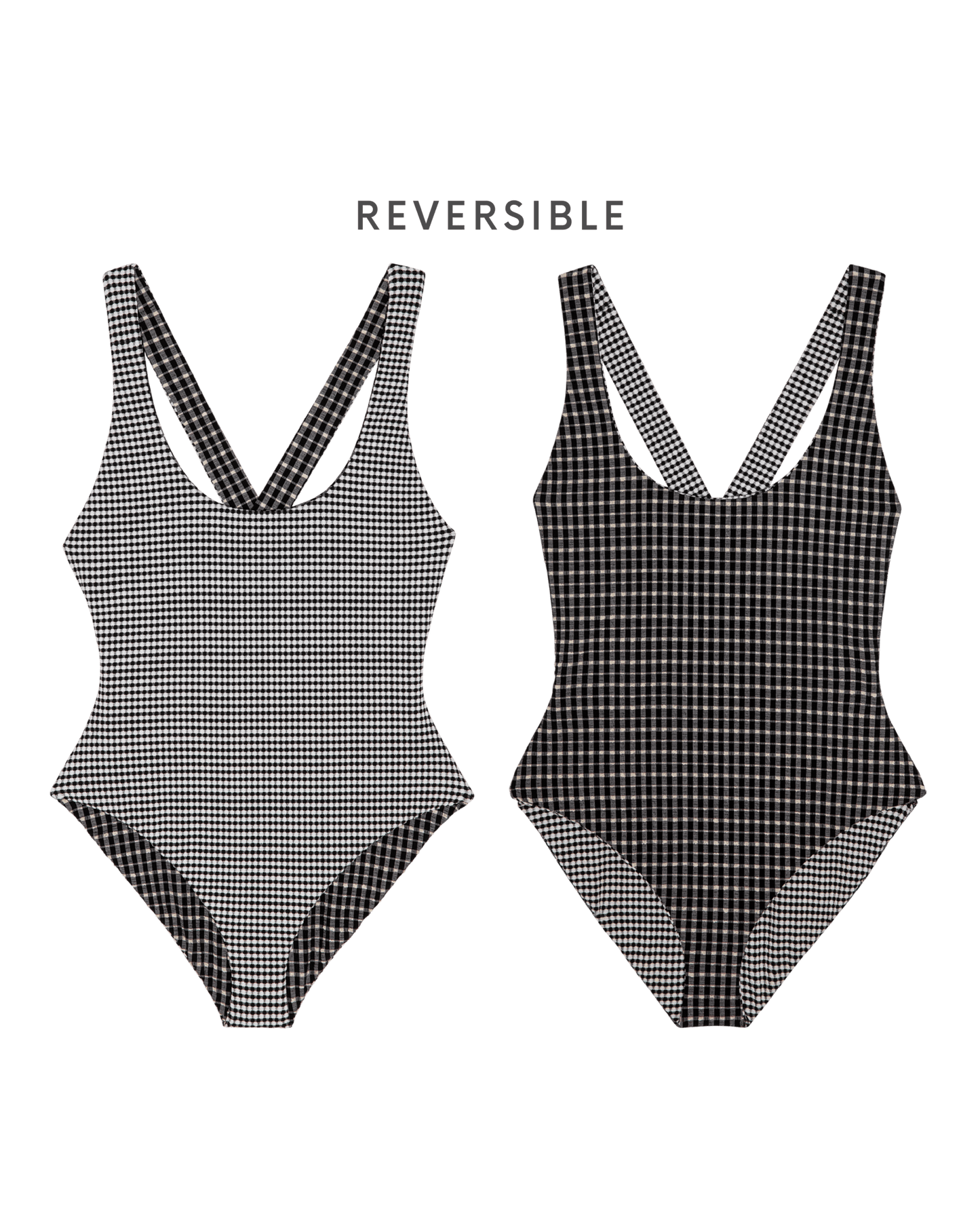 The Reversible Cross-Back One Piece. -- Black And Cream Check