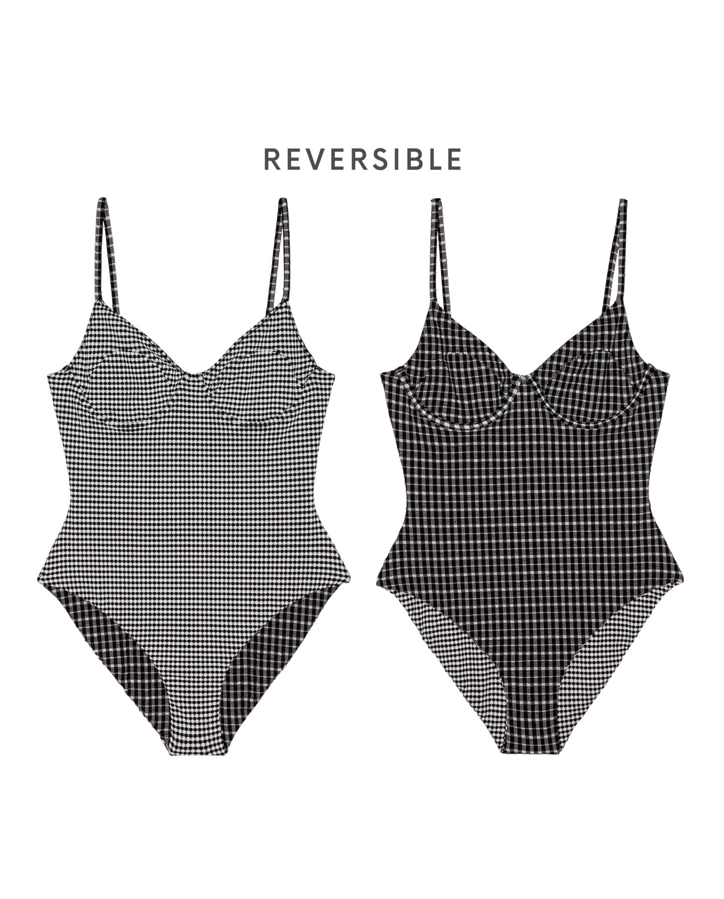 The Reversible Underwire One Piece. -- Black And Cream Check