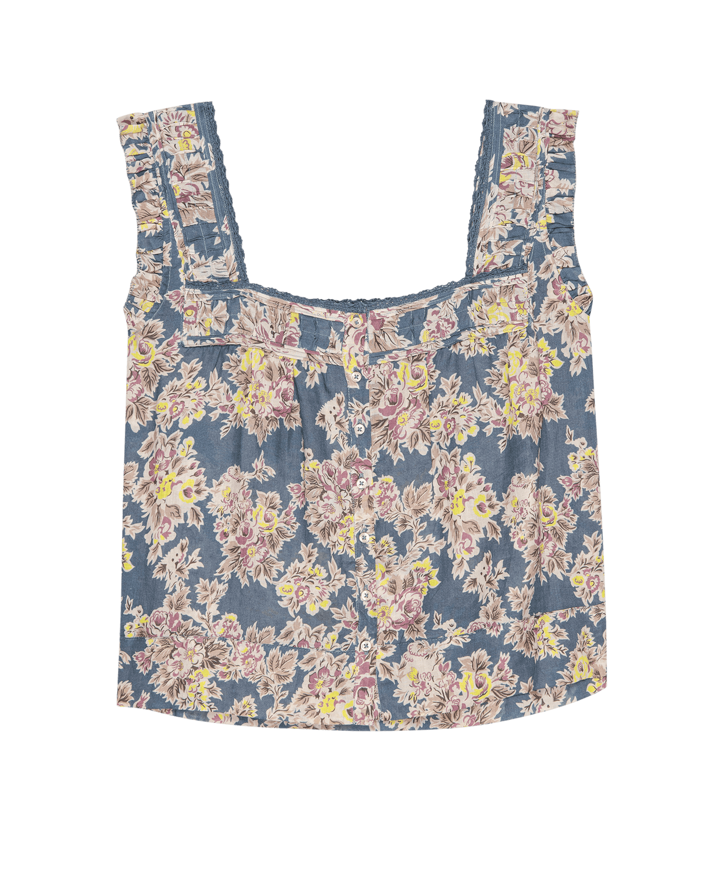 The Victorian Pleat Tank. -- Indigo Floral