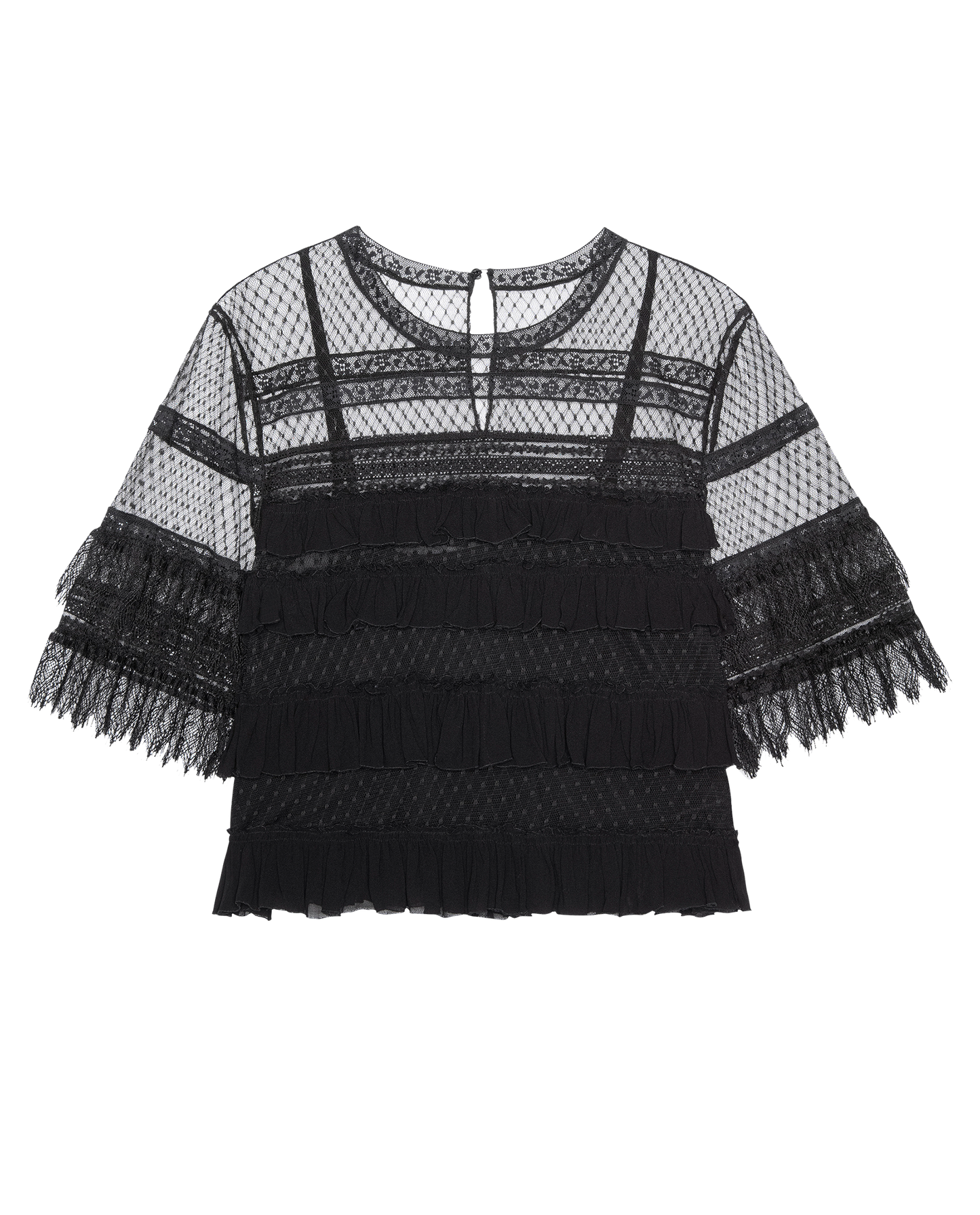 The Winter Mesh Flounce Top. -- Black