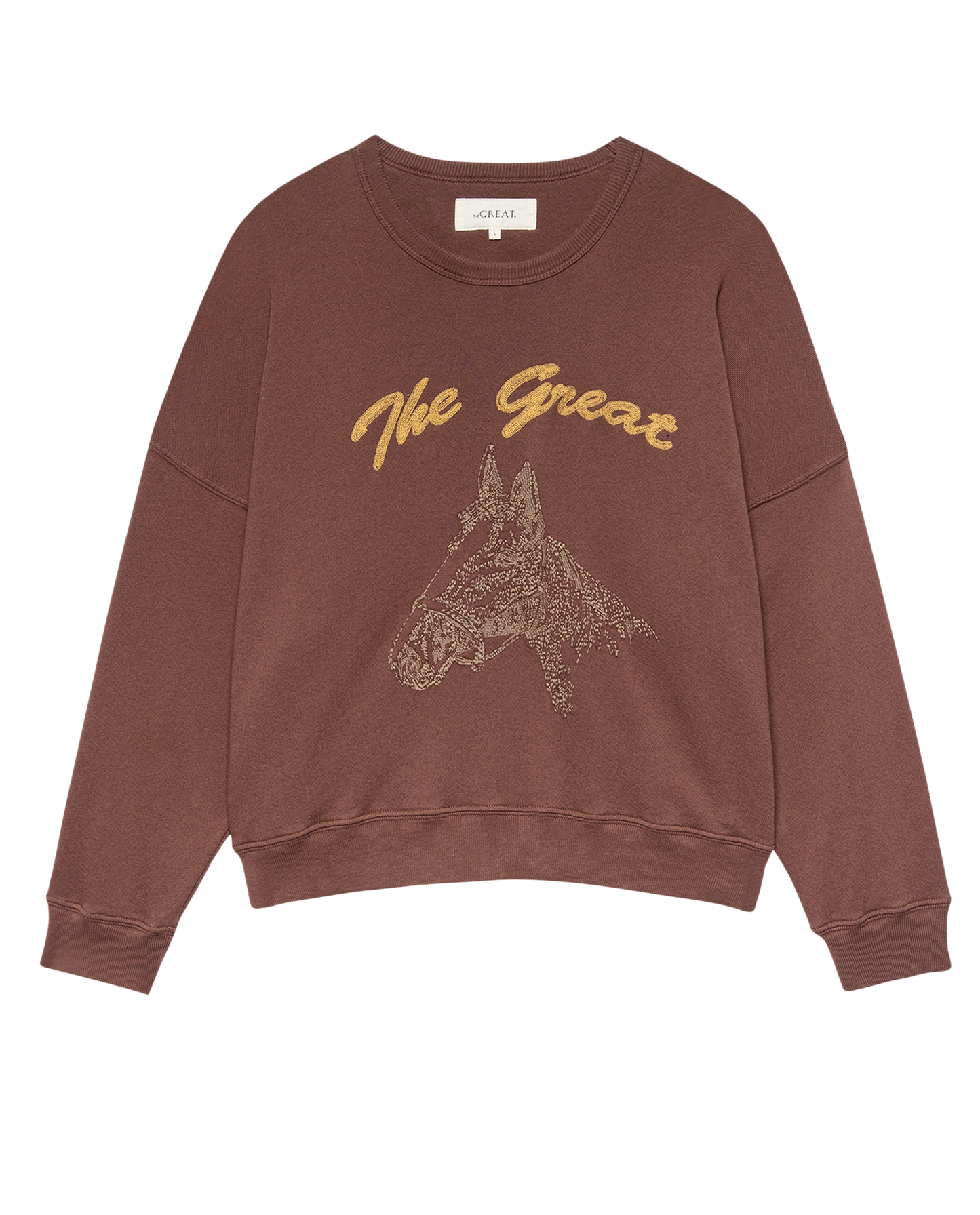 The Teammate Sweatshirt. Embroidered -- Umber with Horse Embroidery