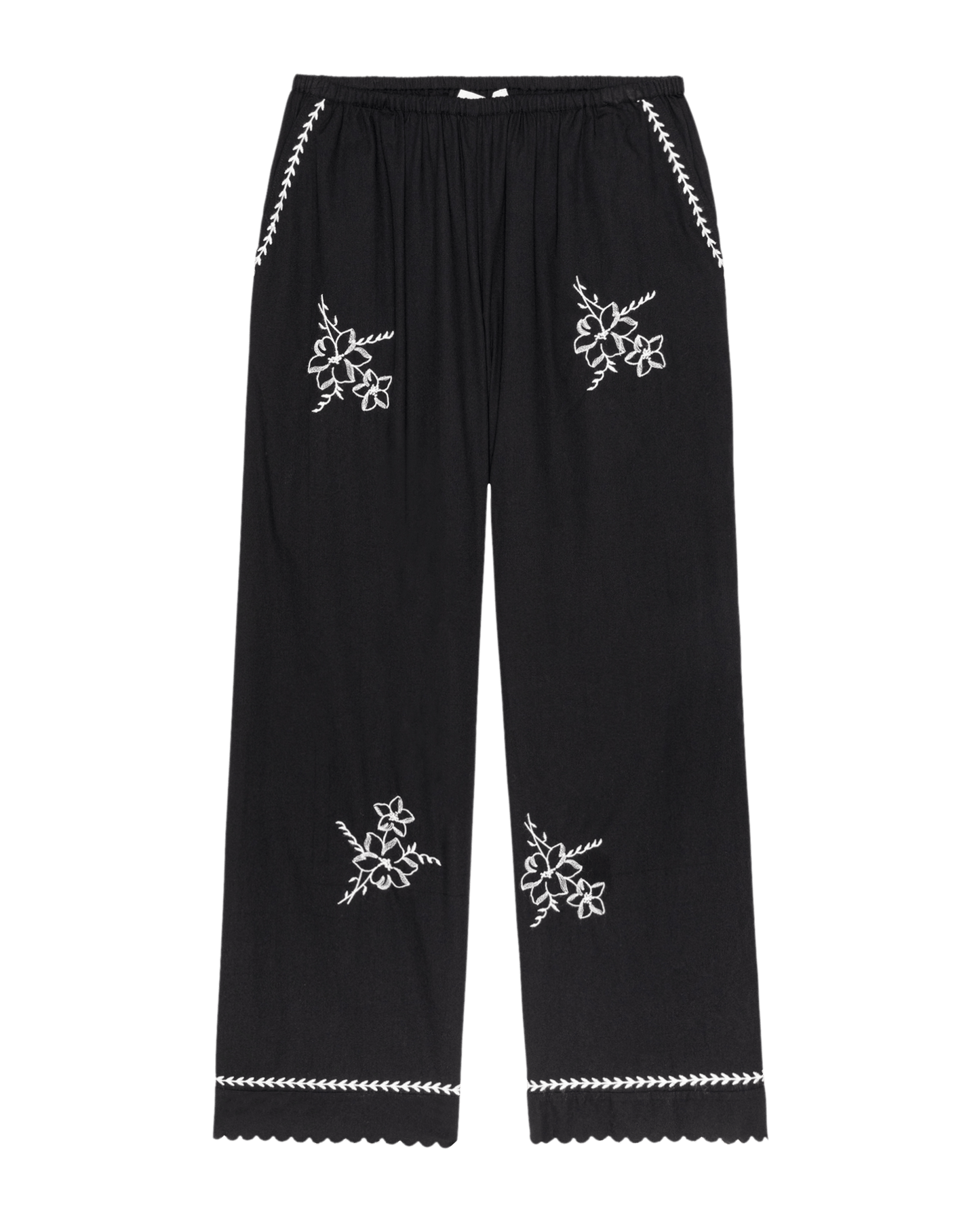 The Weekend Pant W/ Hanky Embroidery. -- Black