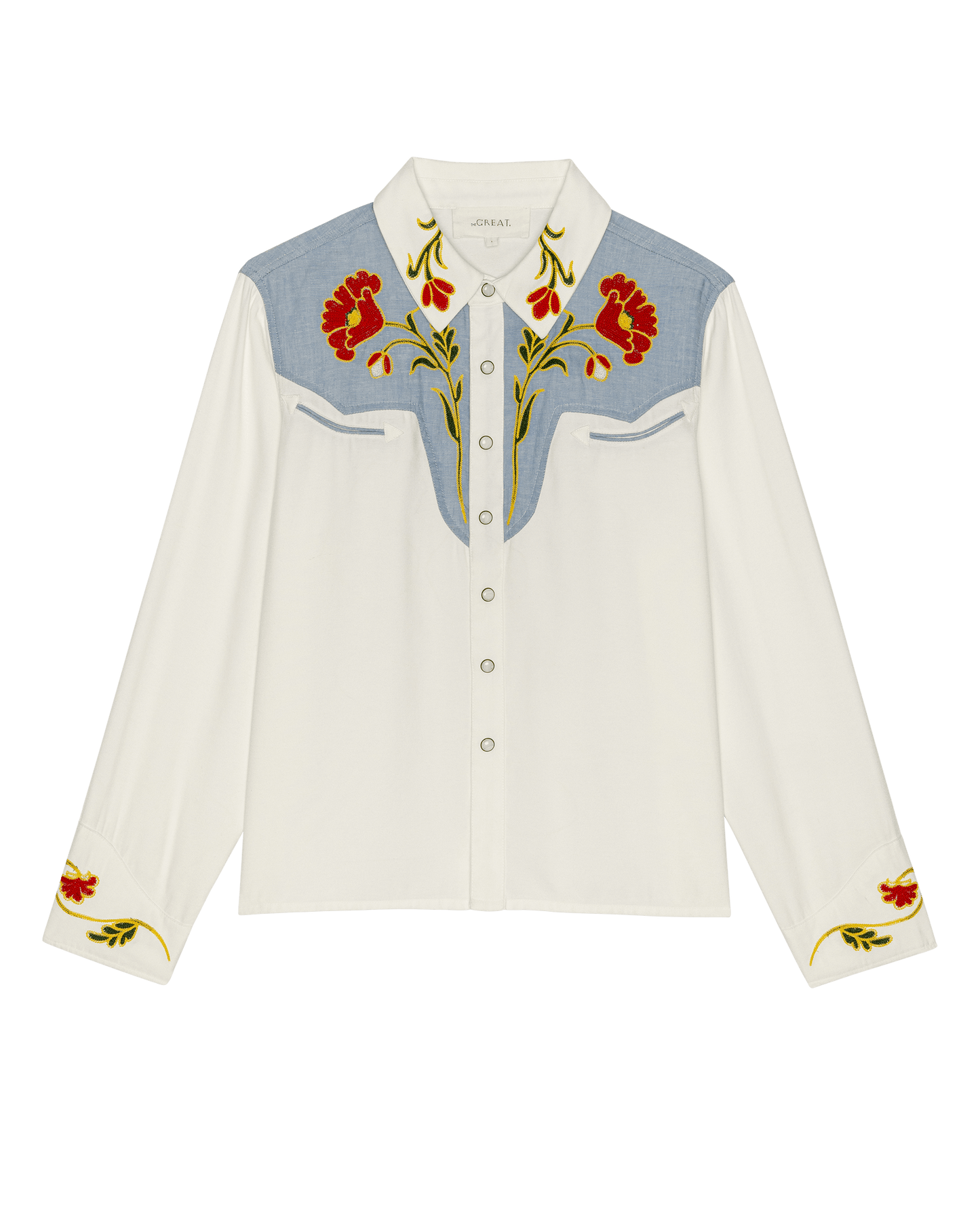 The Embroidered Western Shirt. -- Cream With Chambray Mix Multi Emb