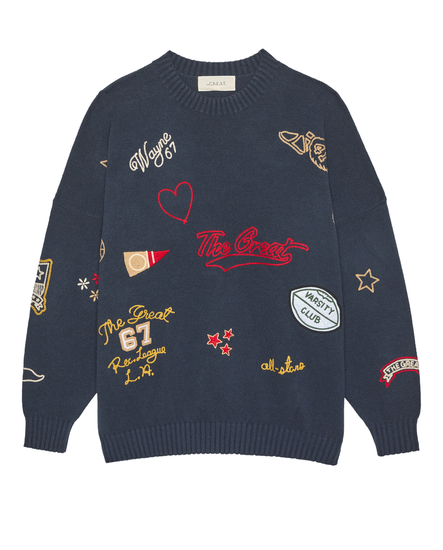 The Embroidered Oversize Crew Pullover. -- True Navy