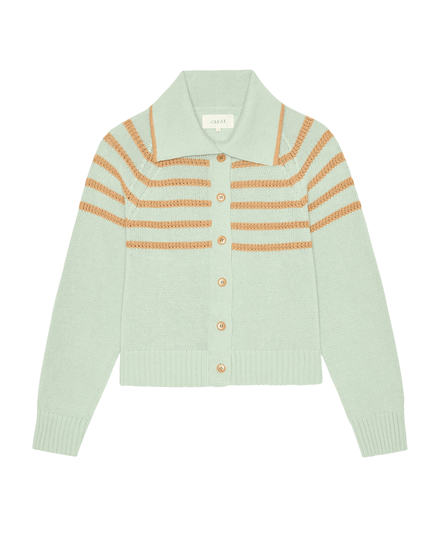 The Scholar Cardigan W/ Crochet Stripes. -- Seafoam