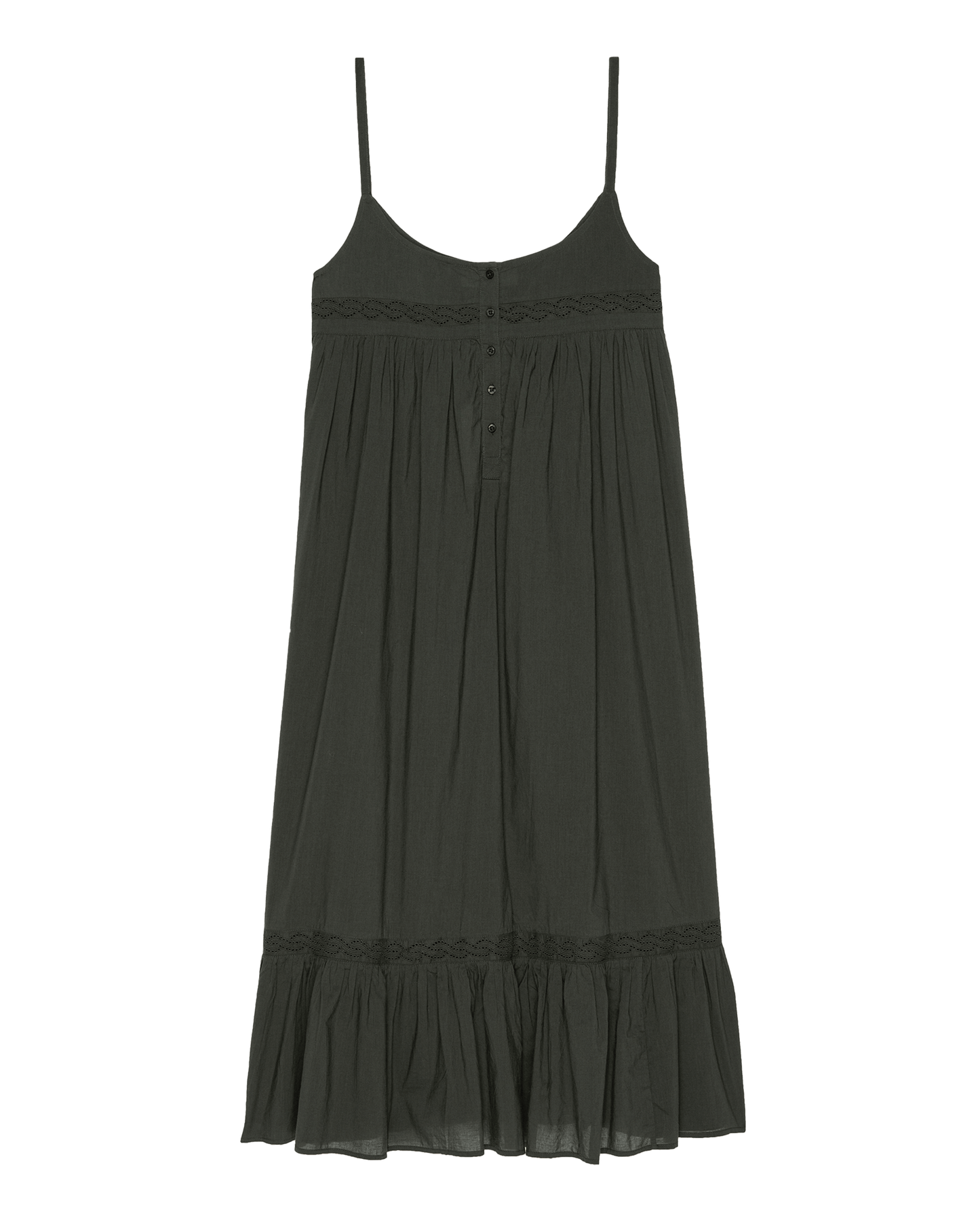 The Eyelet Ruffle Tank Night Dress. -- Black