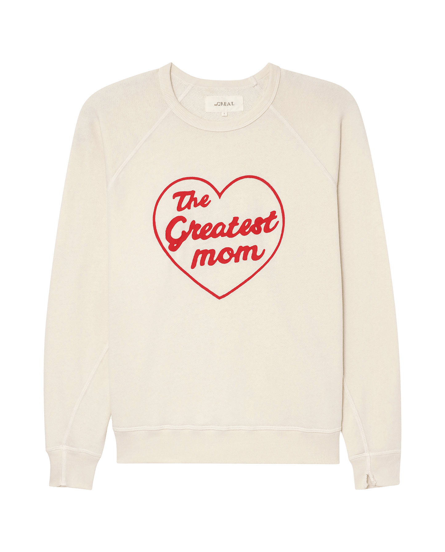 The College Sweatshirt. Graphic -- Washed White with est Mom Graphic
