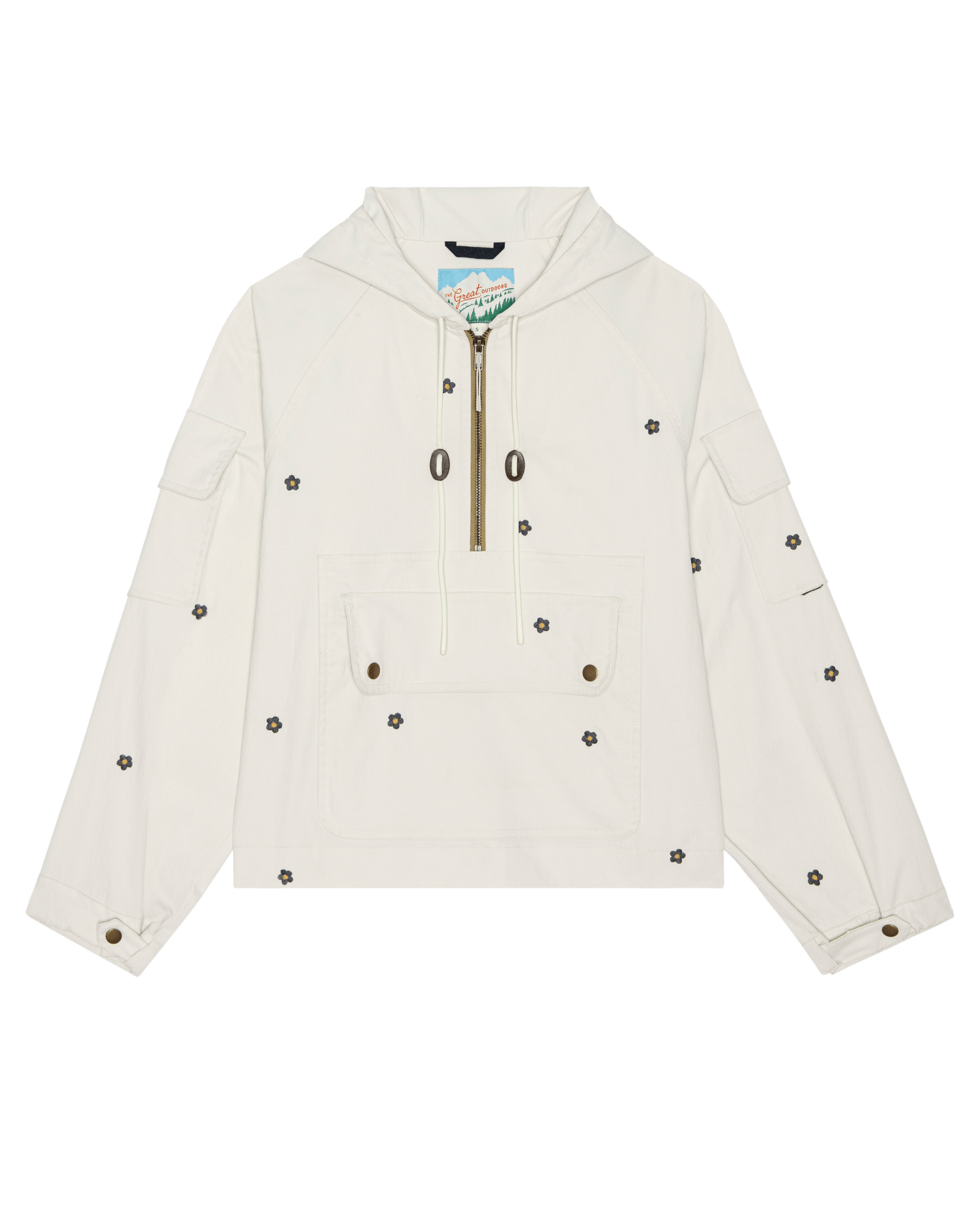 The Embroidered Cropped Trailhead Pullover. -- Cream With Black Daisies