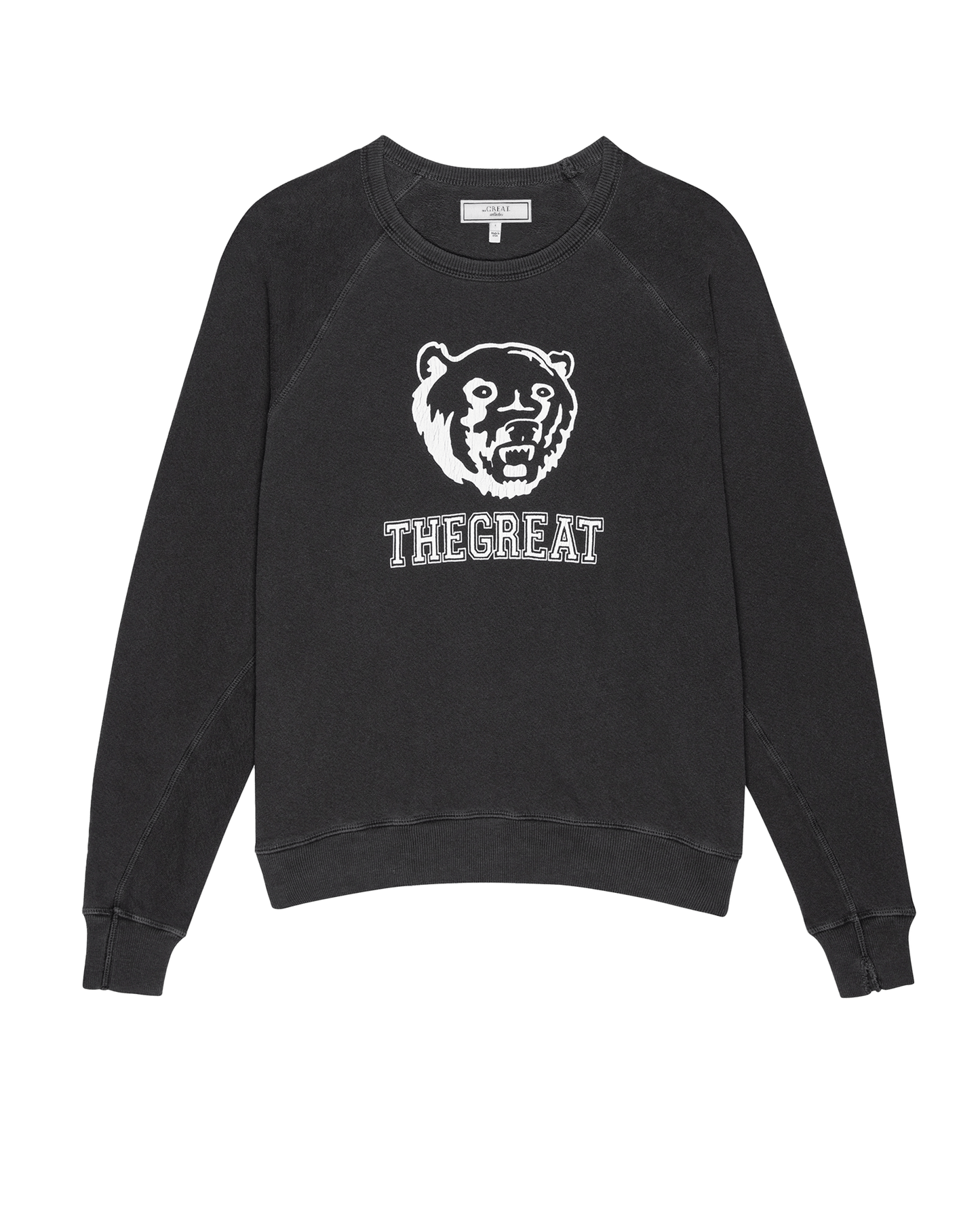 The College Sweatshirt. Graphic Novelty -- Washed Black with Bear Graphic