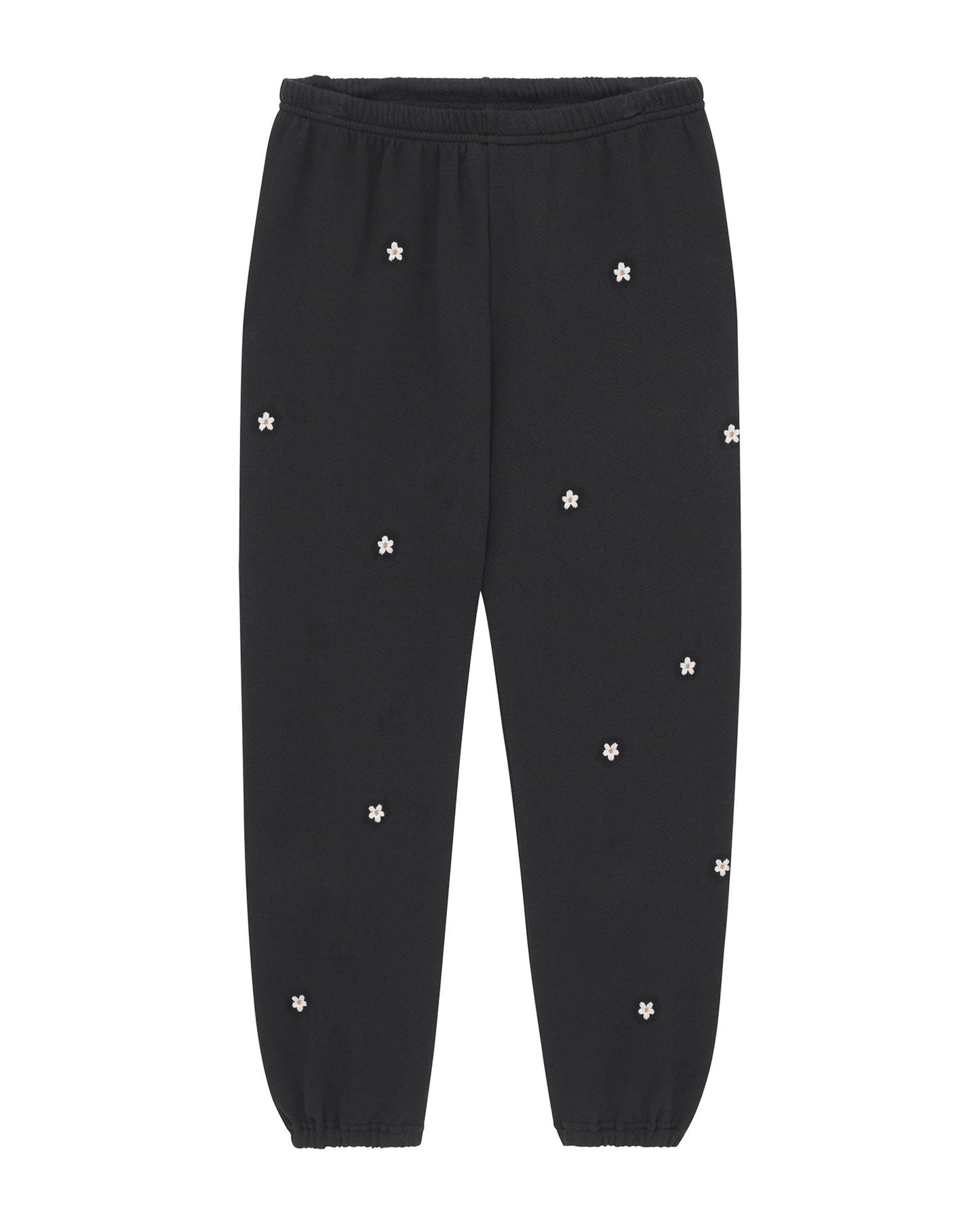 The Stadium Sweatpant. Embroidered -- Almost Black With Daisy Embroidery