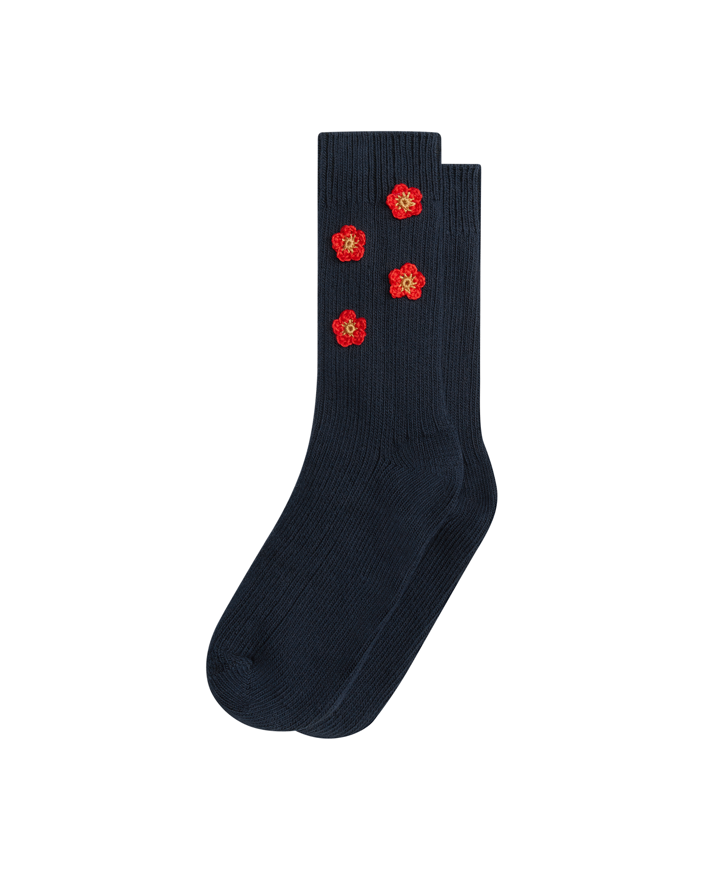 The Crochet Flower Sock (4 Flowers). -- Navy