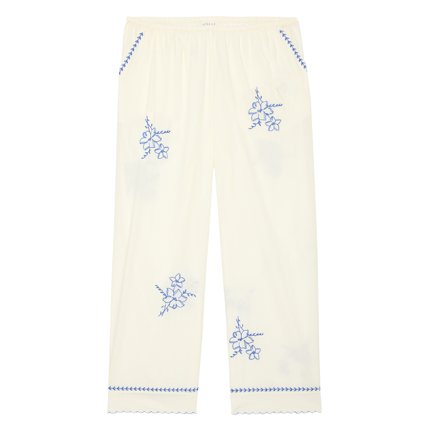 The Weekend Pant W/ Hanky Embroidery. -- Cream