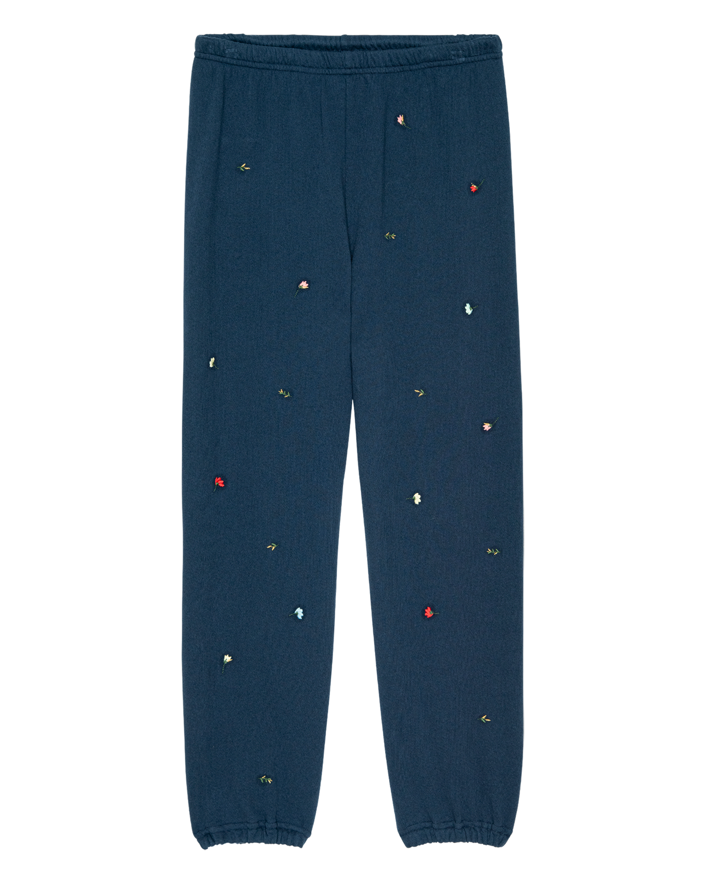 The Stadium Sweatpant. Embroidered -- Navy with Tossed Floral Embroidery
