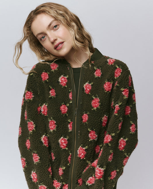 The Zip Front Plush Bomber. -- Woodland Green