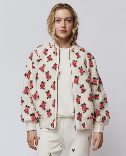 The Zip Front Plush Bomber. -- Cream Rose