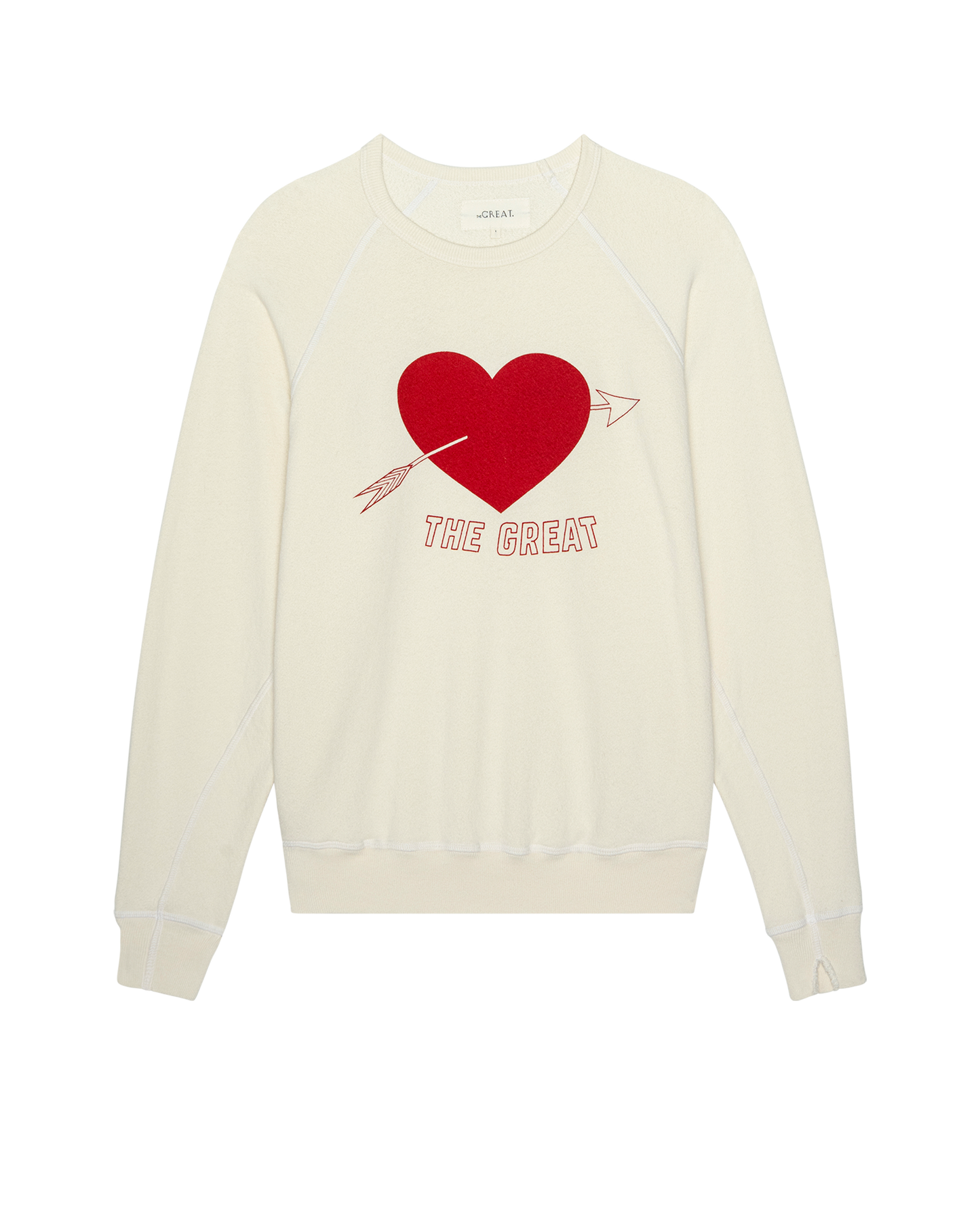 The College Sweatshirt. Novelty -- Washed White with Red Heart Graphic