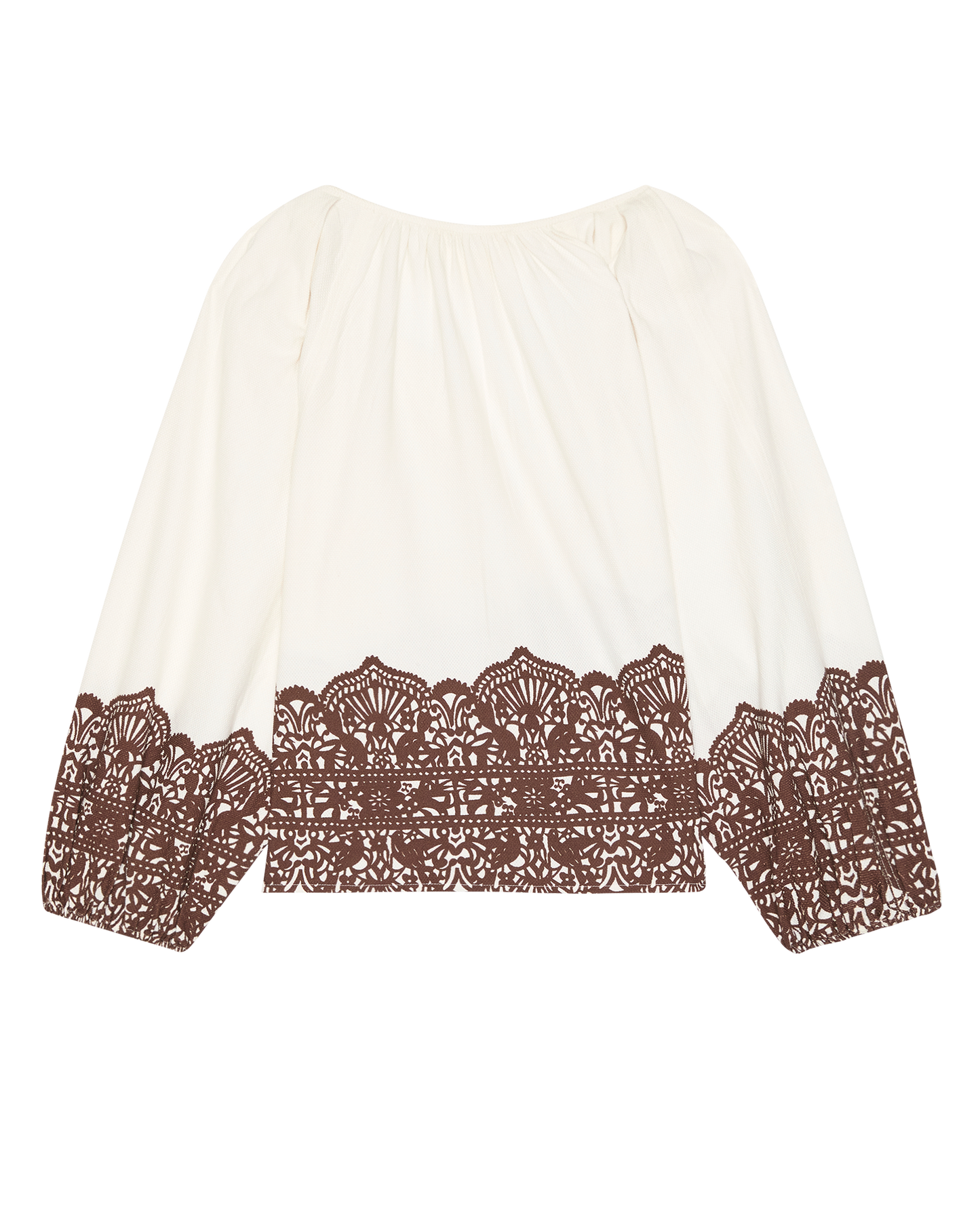 The Chariot Top. -- Cream With Western Lace Print