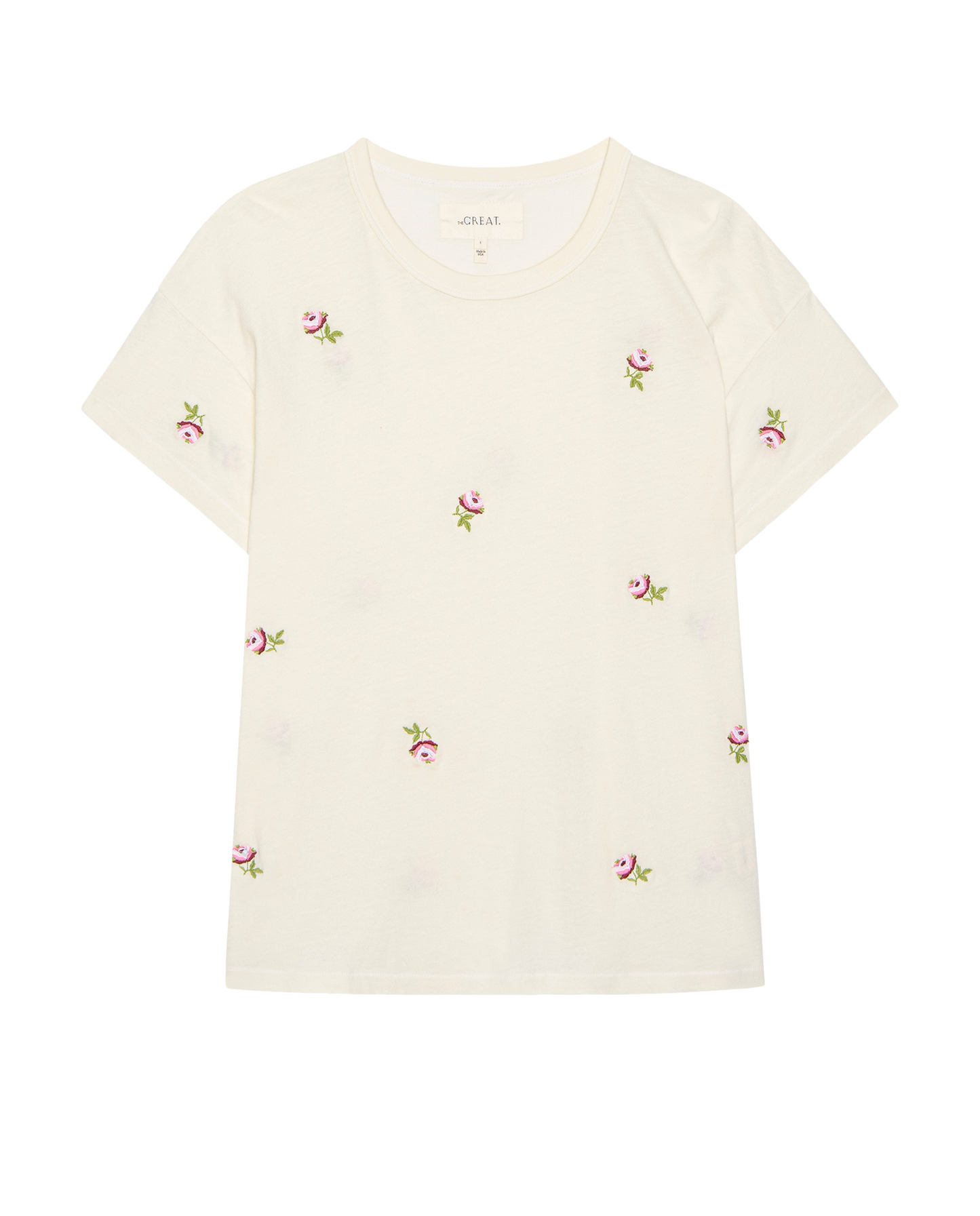 The Boxy Crew. Embroidered -- Washed White With Embroidered Roses
