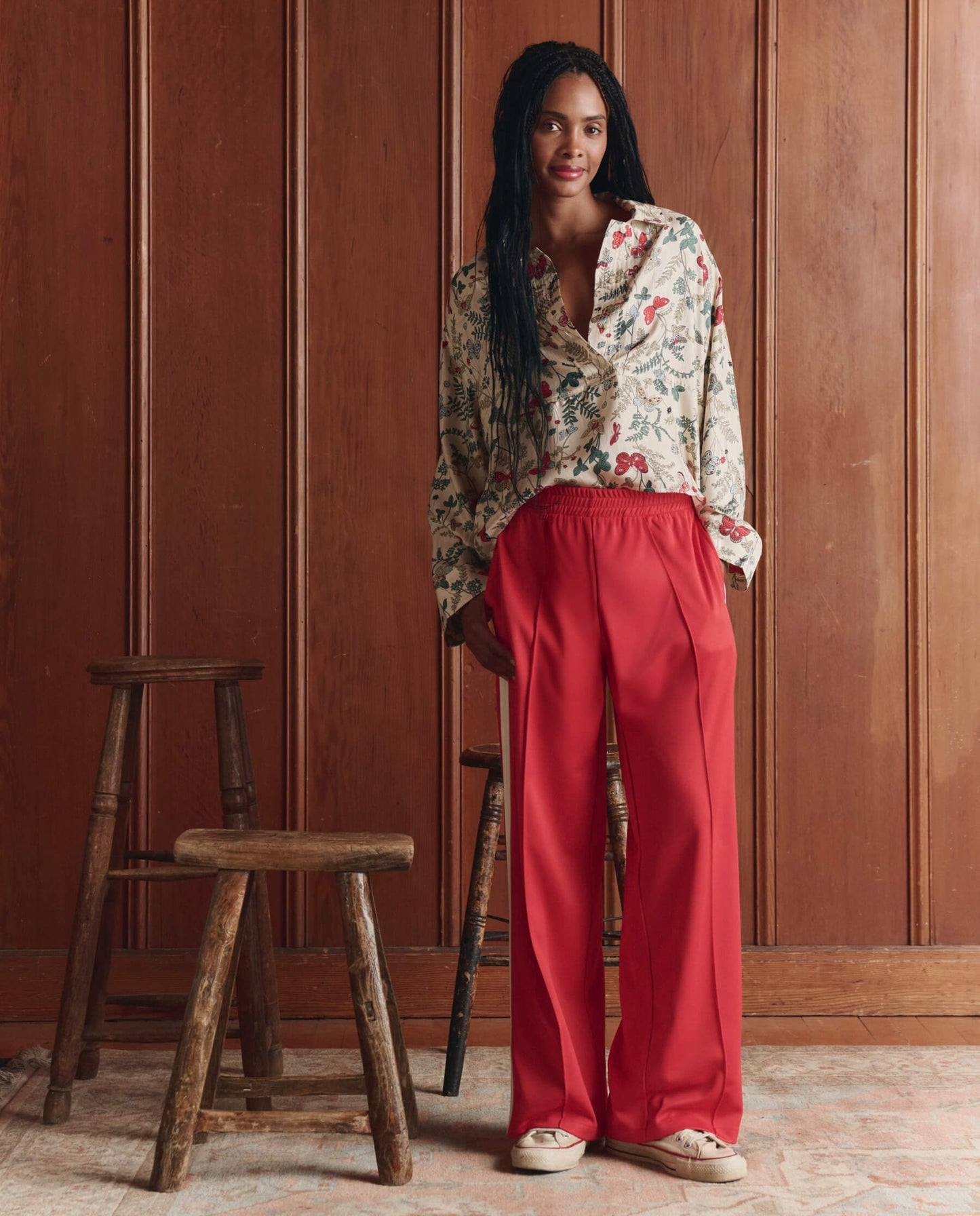 The Wide Leg Track Pant. -- Poppy Red