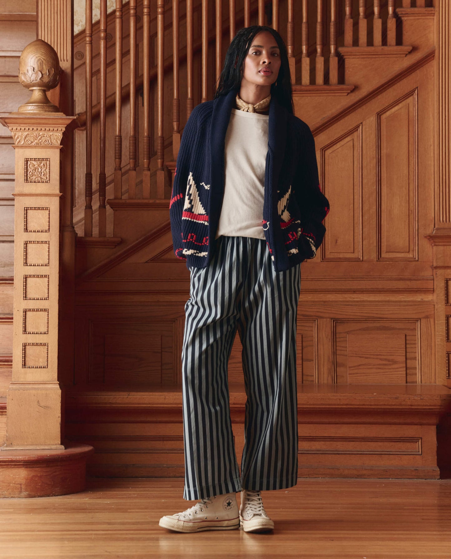 The Sailboat Lodge Cardigan. -- Dark Navy