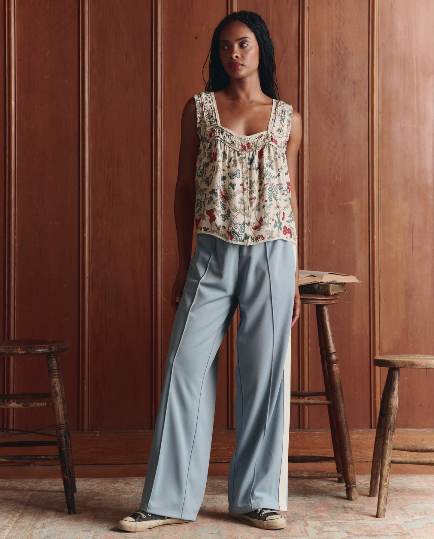 The Wide Leg Track Pant. -- Robin Blue