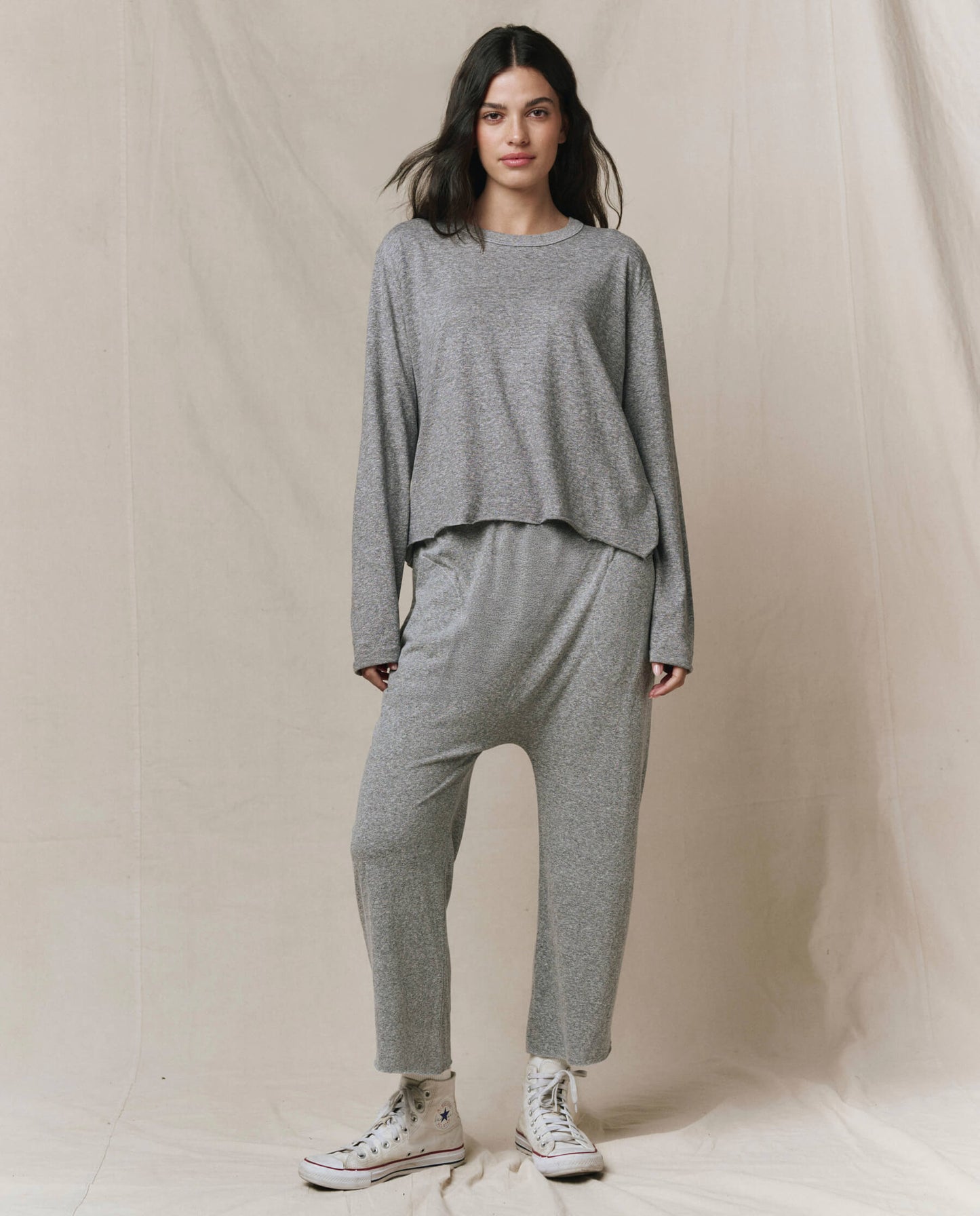 The Long Sleeve Crop Tee. -- Heather Grey