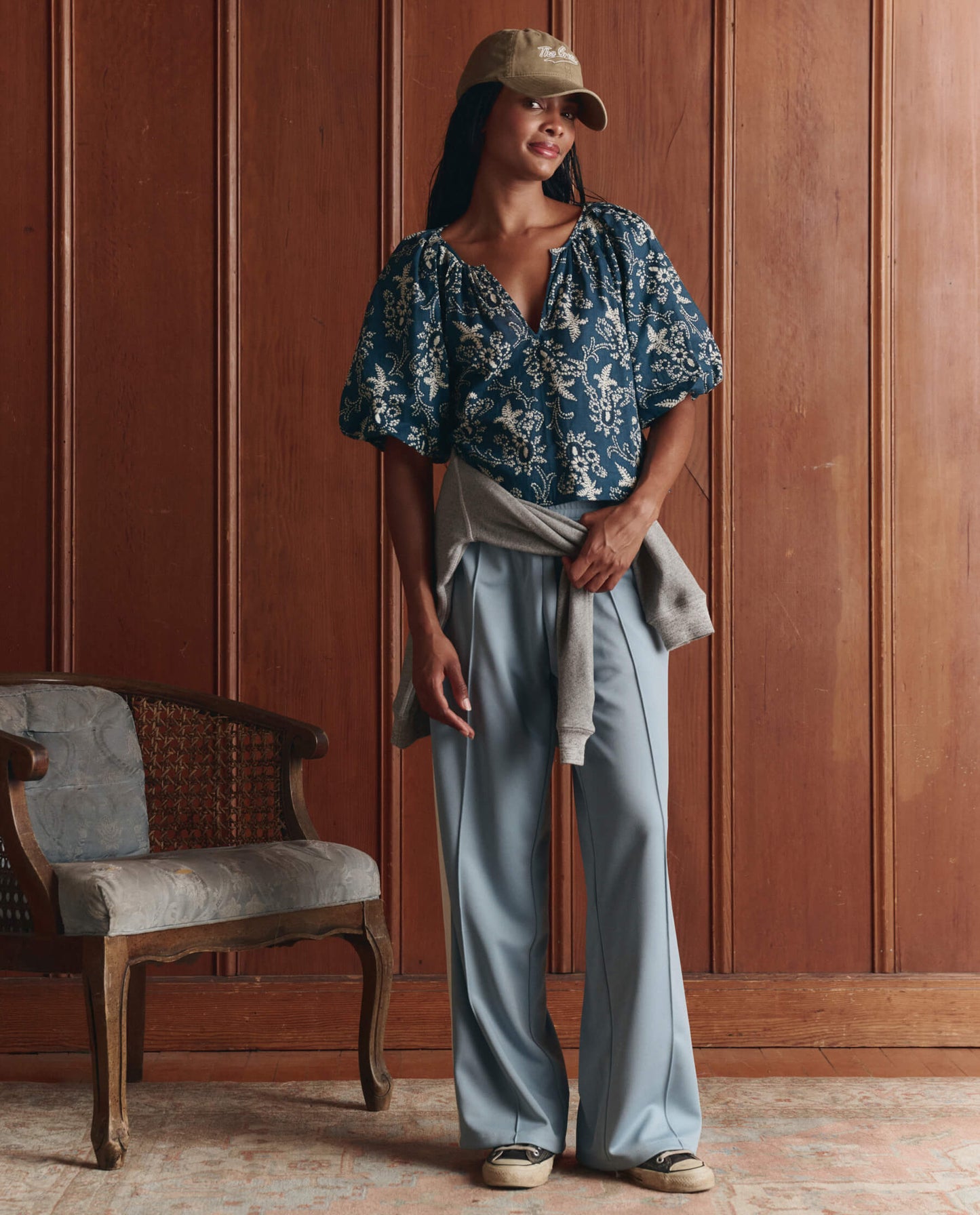 The Wide Leg Track Pant. -- Robin Blue
