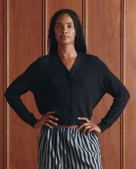 The Shrunken V Neck Cardigan. -- Black