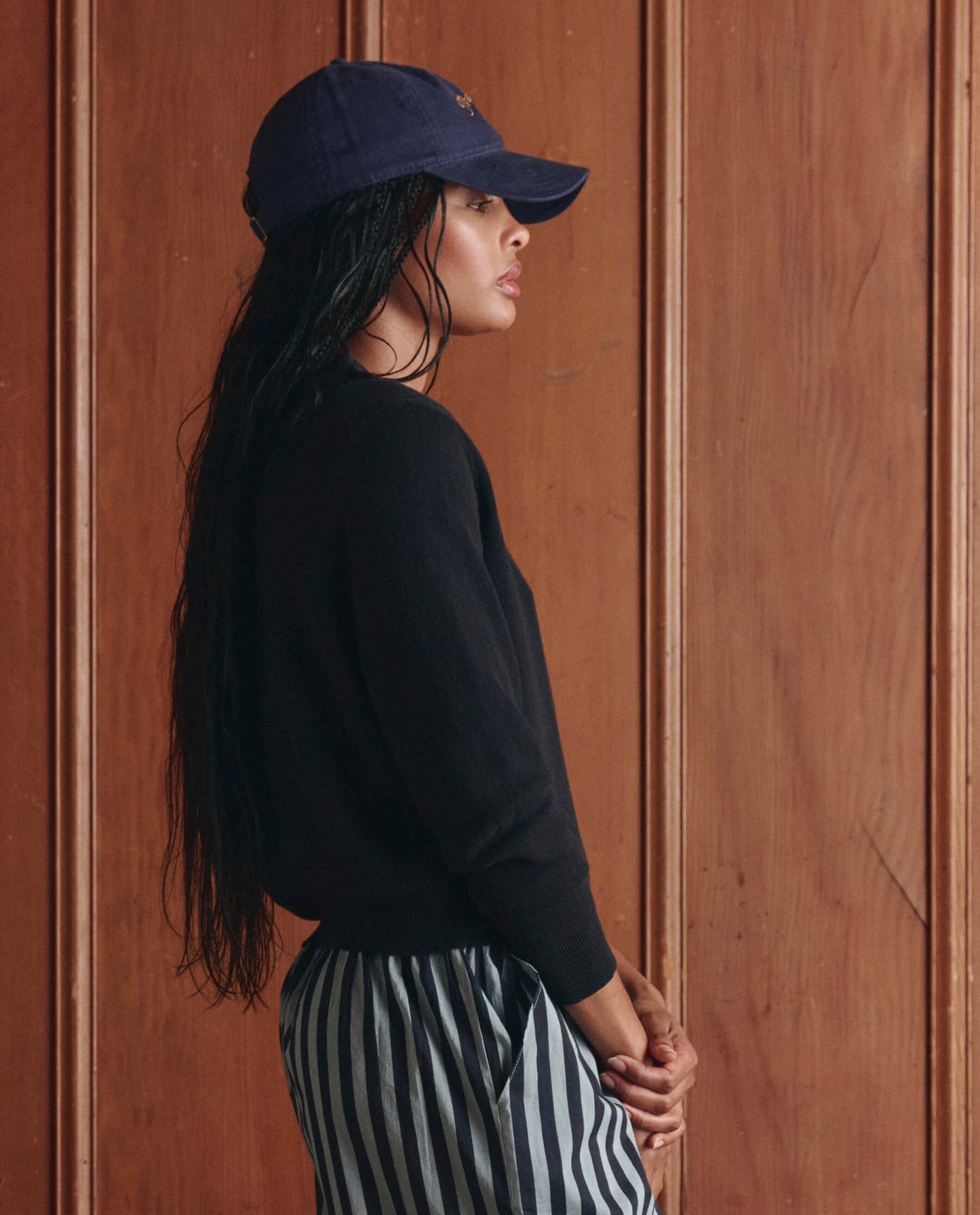 The Shrunken V Neck Cardigan. -- Black