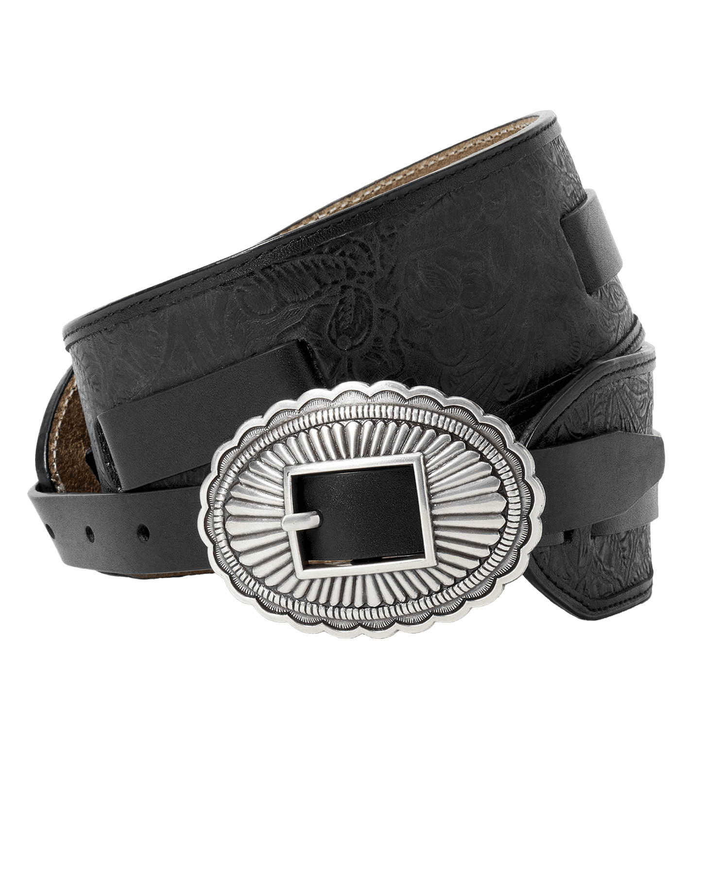 The Tooled Waist Belt. -- Black With Silver