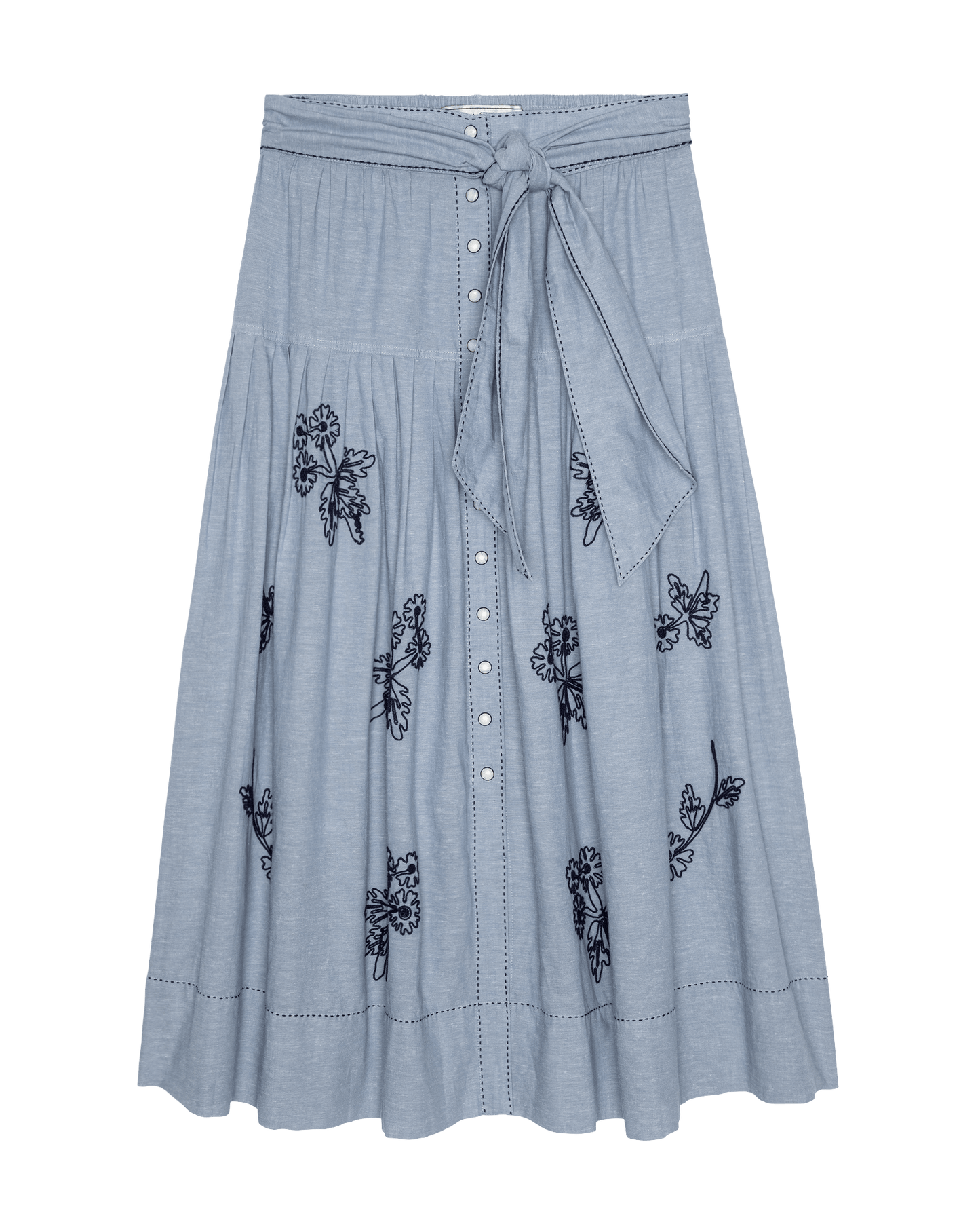The Chambray Embroidered Highland Skirt. -- Chambray