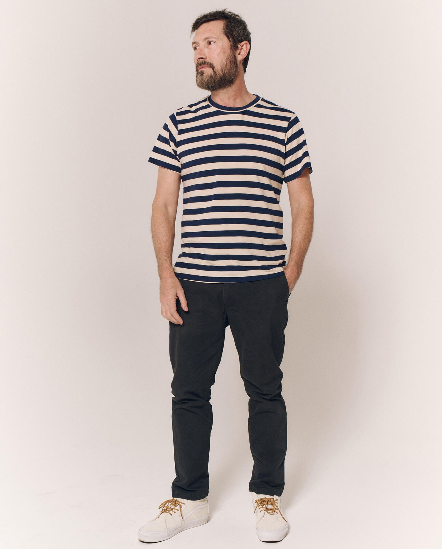 The Men's Slim Tee. -- Navy and Cream Scholar Stripe