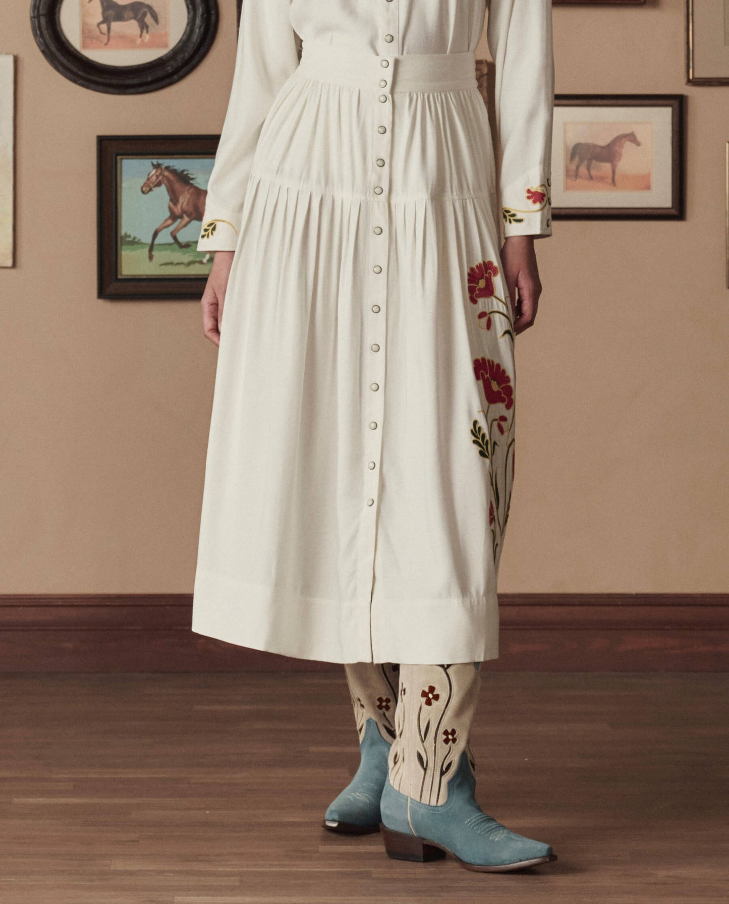 The Cowboy Boot (Suede Floral). -- Washed Indigo Floral