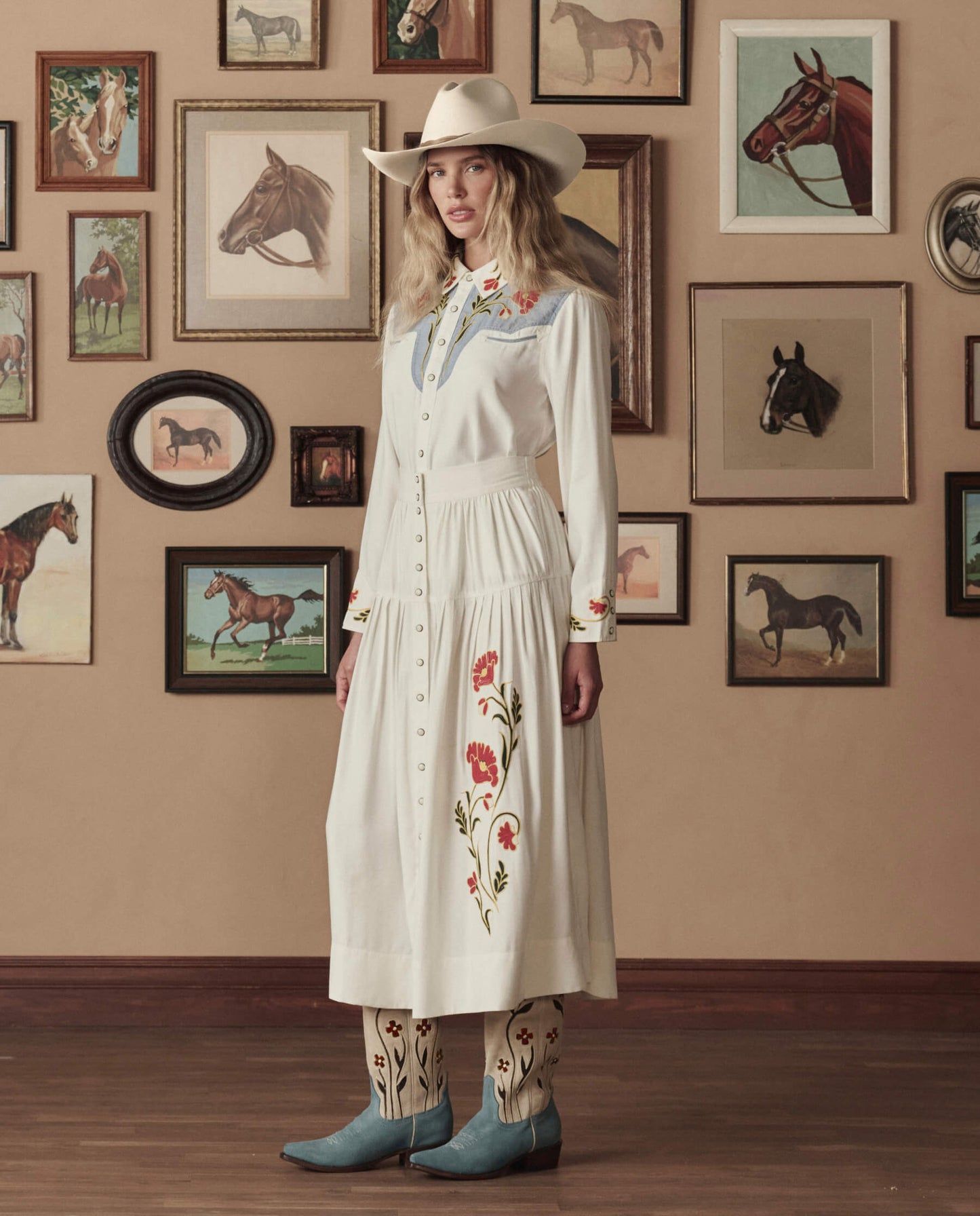 The Cowboy Boot (Suede Floral). -- Washed Indigo Floral