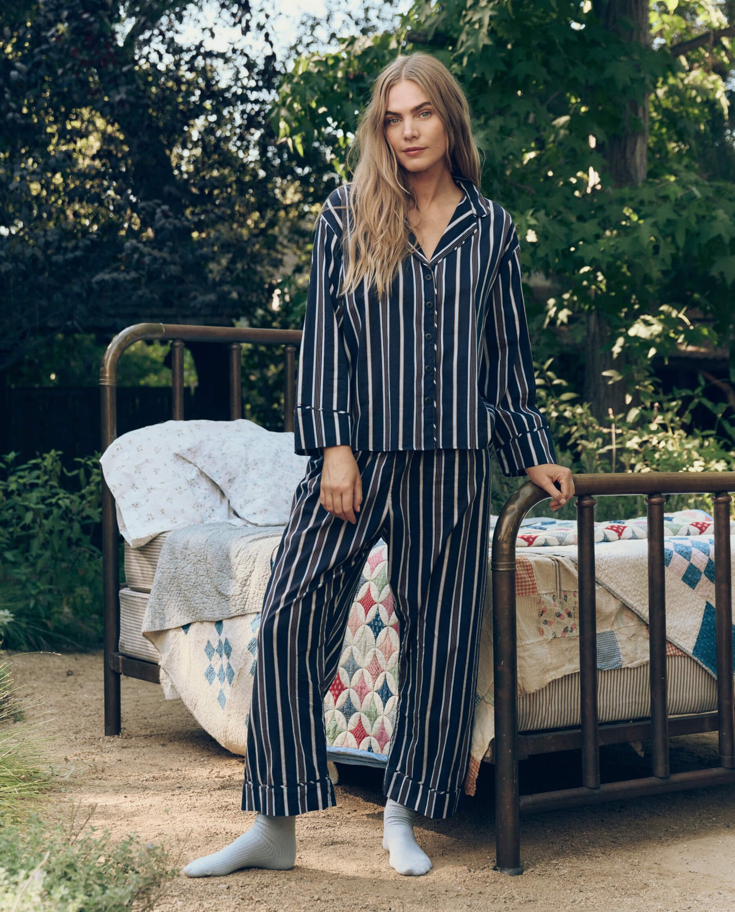 The Easy Sleep Pant. -- Coastline Stripe