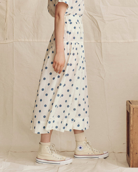 The Highland Skirt. -- Cream with Blue Polka Dots