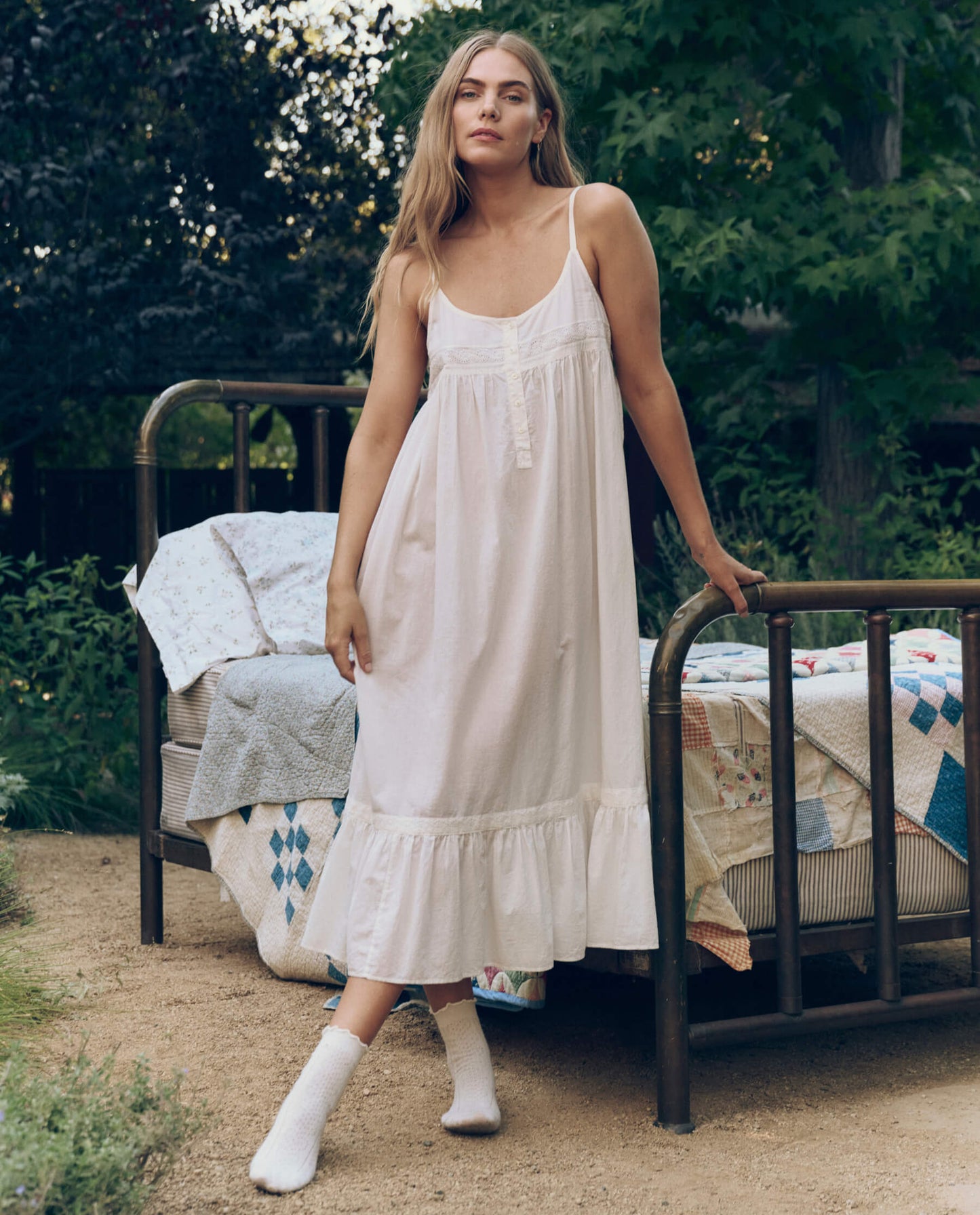 The Eyelet Ruffle Tank Night Dress. -- True White