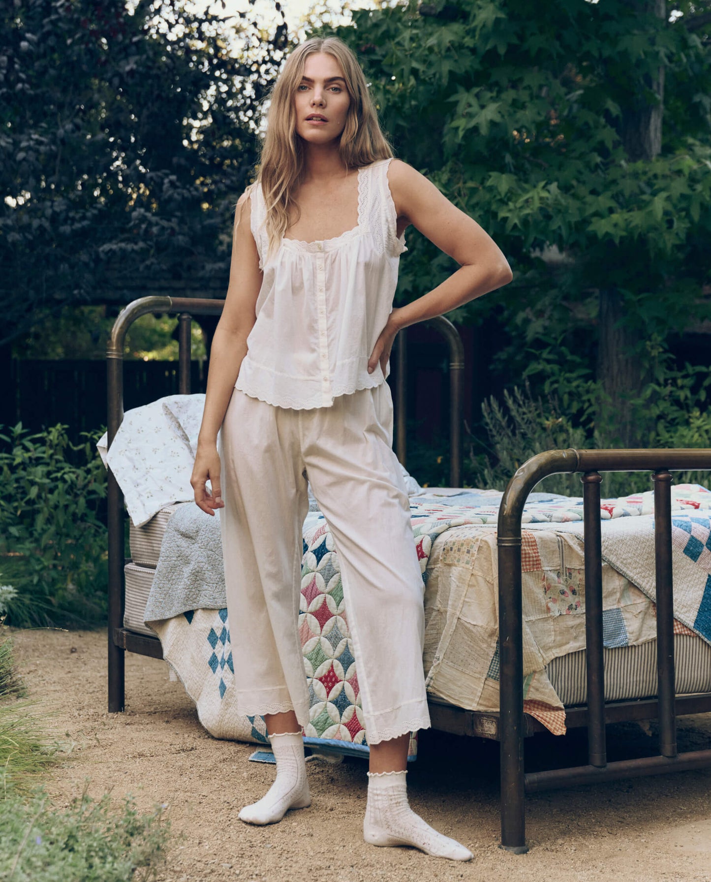 The Eyelet Easy Sleep Pant. -- True White