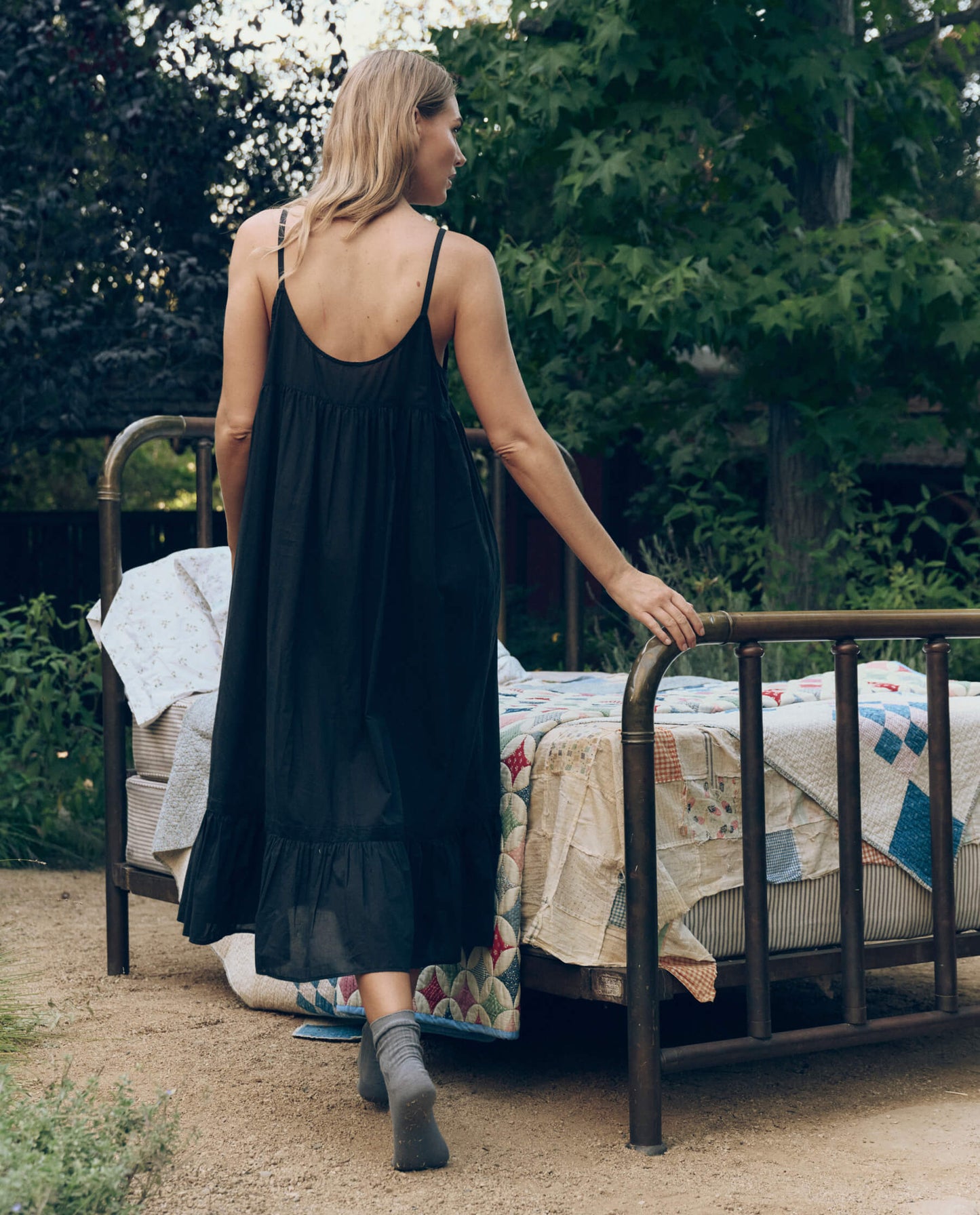 The Eyelet Ruffle Tank Night Dress. -- Black