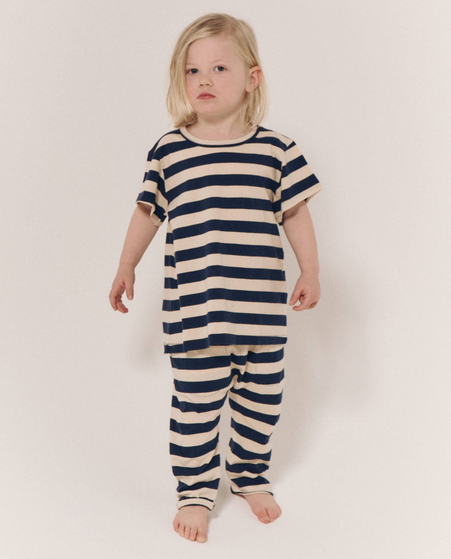 The Little Jersey Crop. Novelty -- Navy and Cream Scholar Stripe