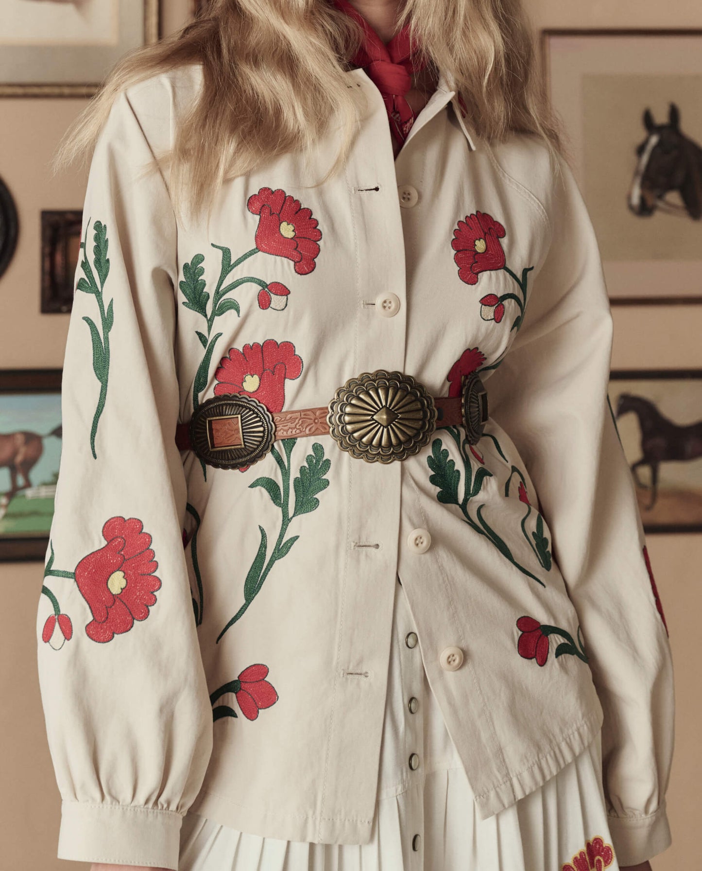 The Western Embroidered Commodore Jacket. -- Cream