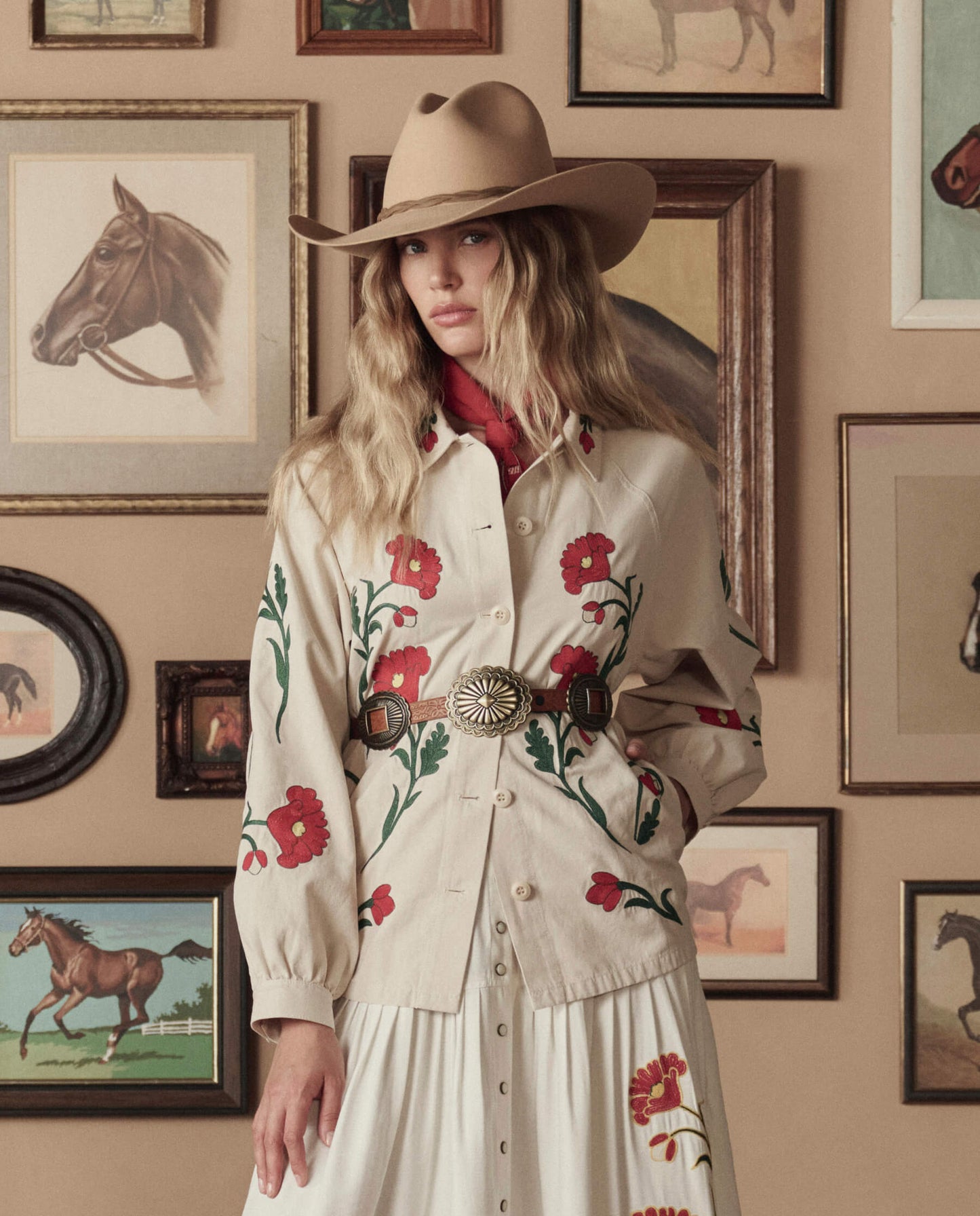 The Tooled Leather Concho Belt. -- Cognac With Brass