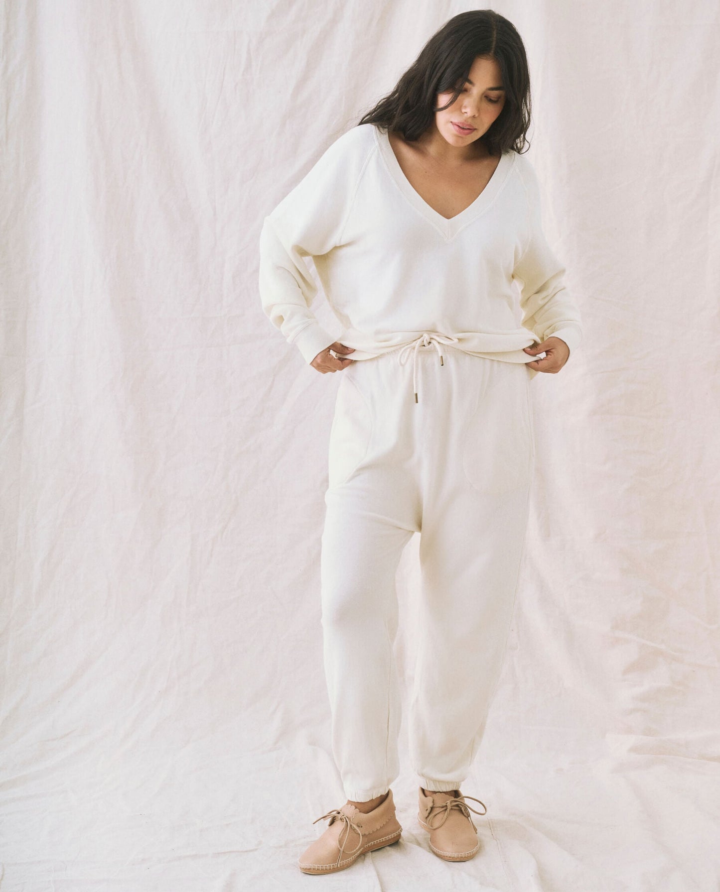 The V-Neck Sweatshirt. -- Washed White