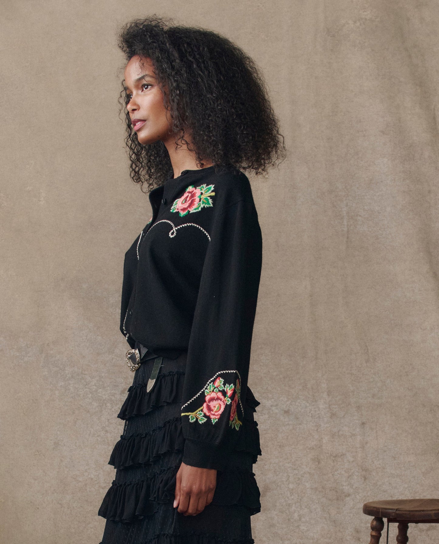 The Heirloom Rose Western Cardigan. -- Black