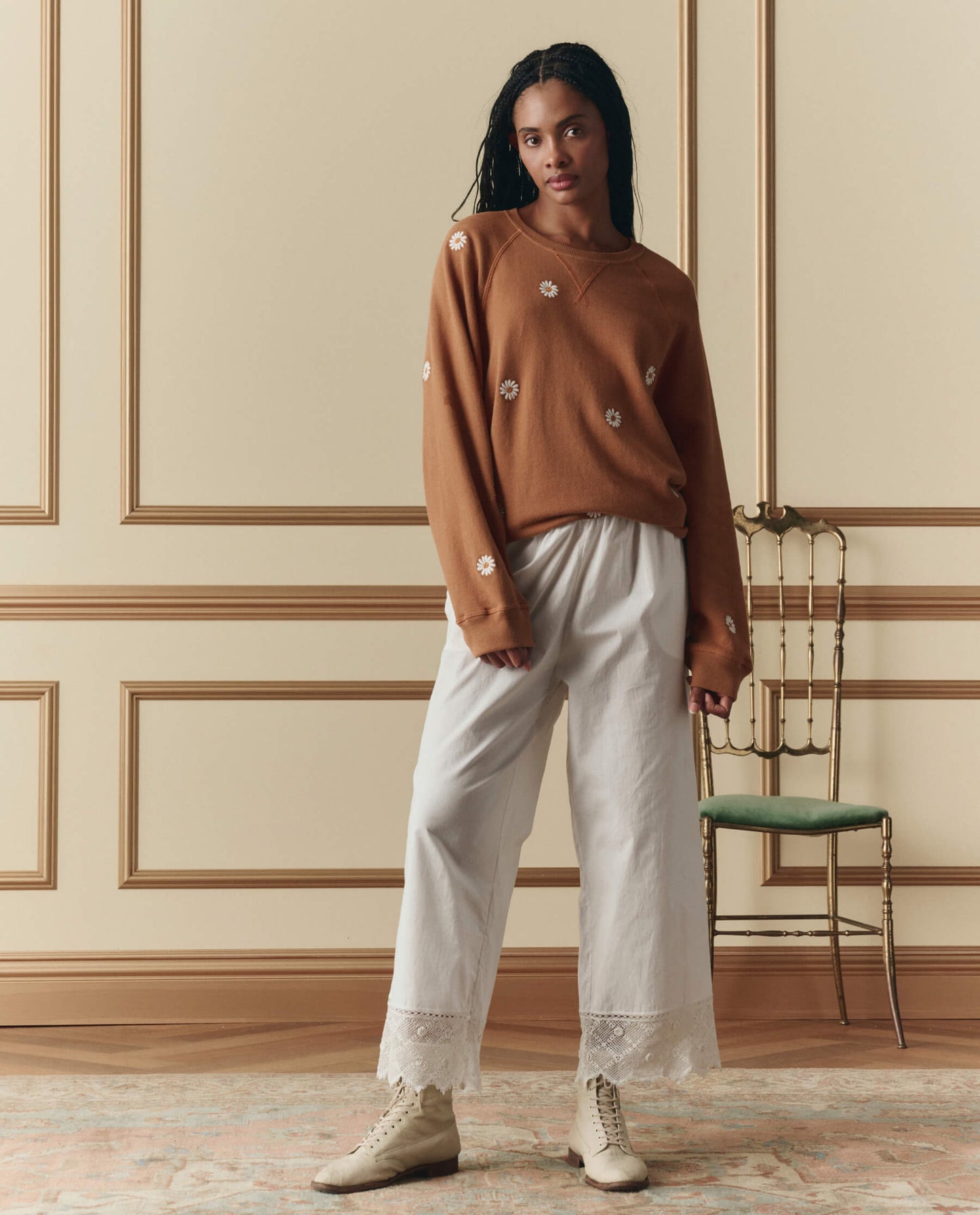 The Rosette Crochet Pant. -- Cream