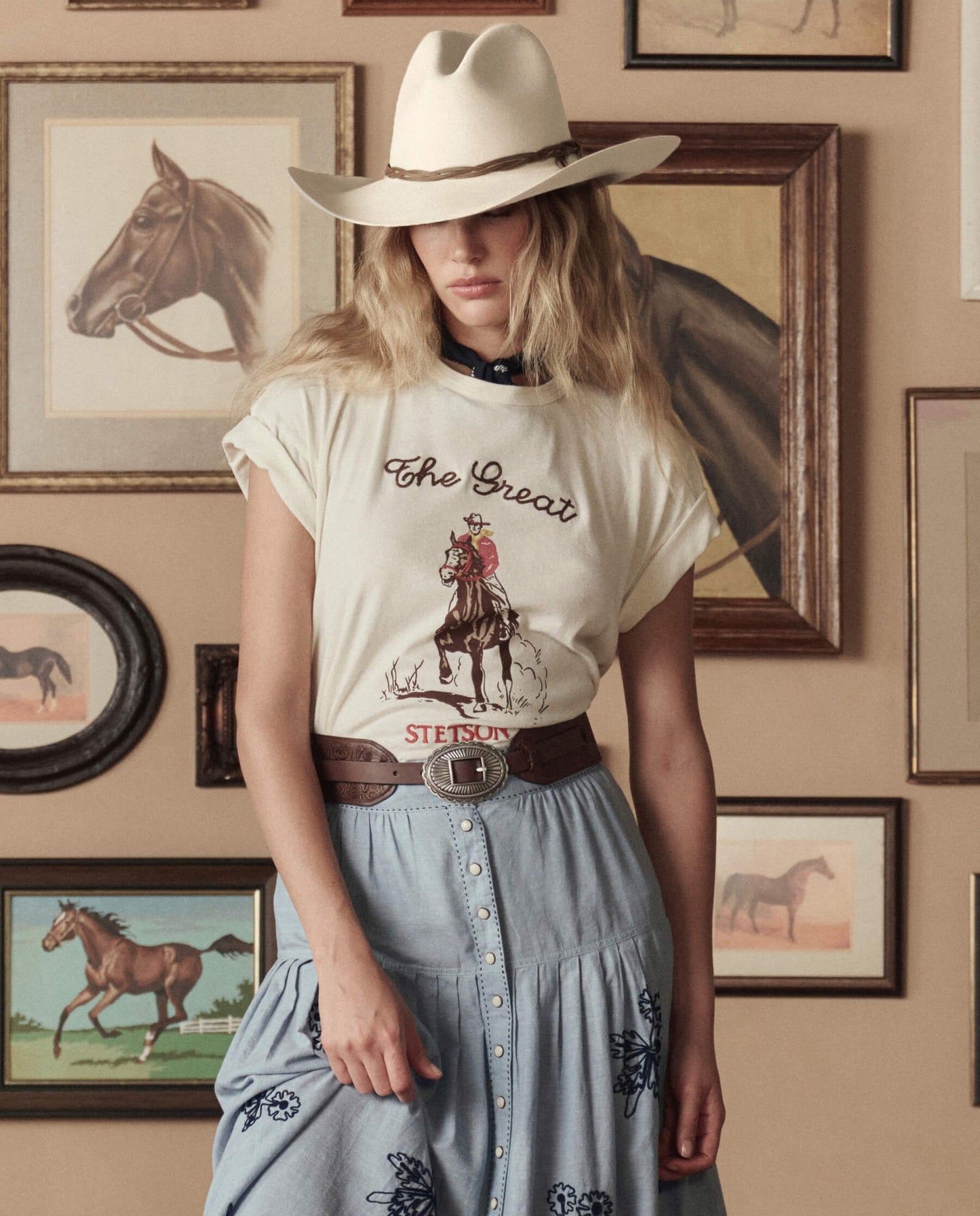 The Boxy Crew With Stetson Graphic. -- Washed White